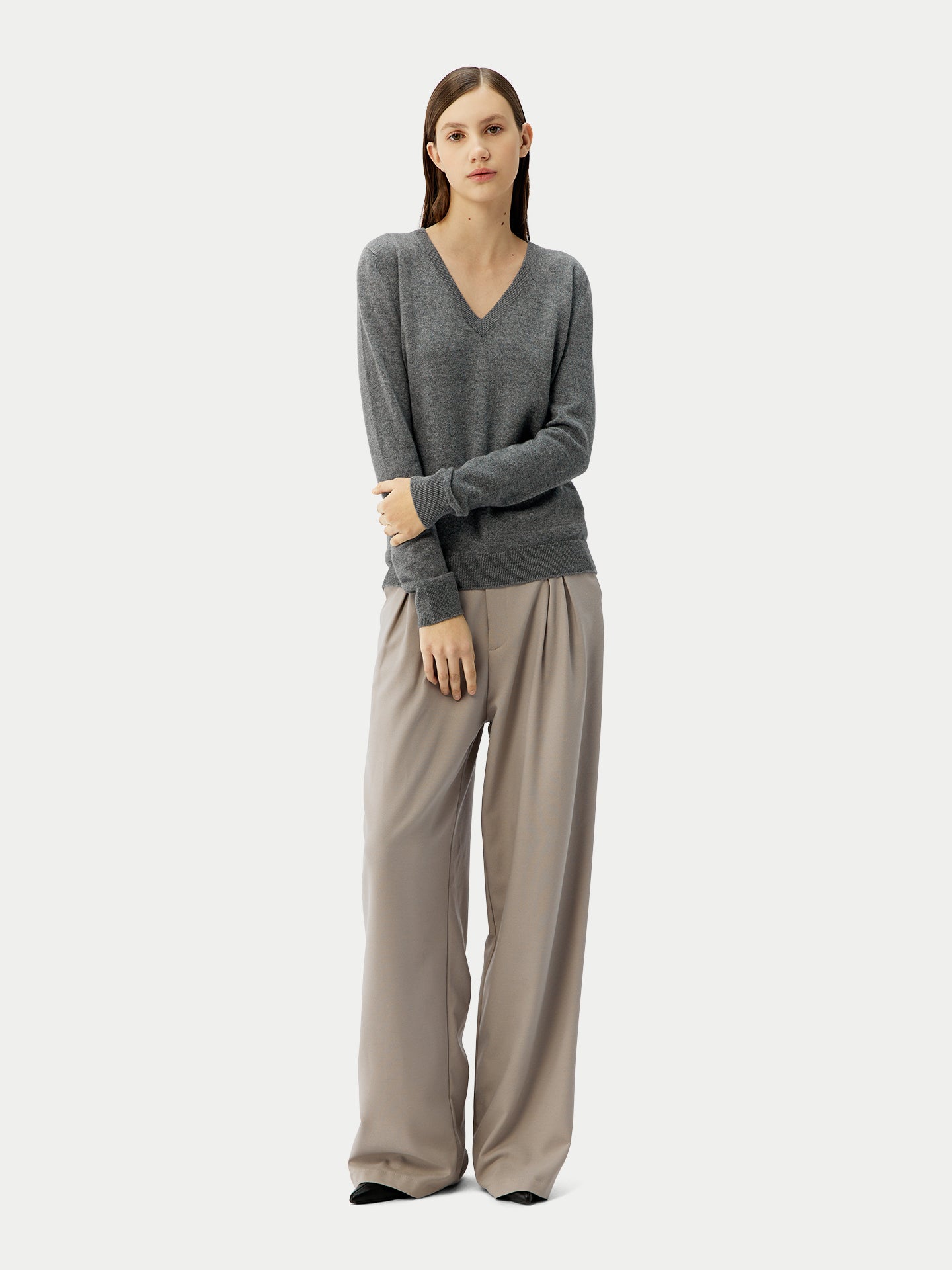 Basic V-Ausschnitt Kaschmirpullover