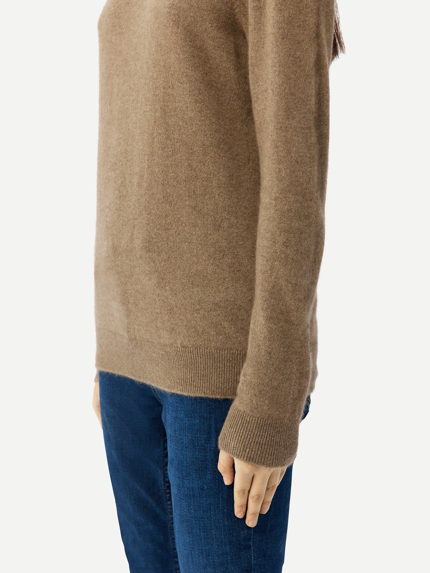 Naturfarbe Basic Stehkragenpullover aus Kaschmir