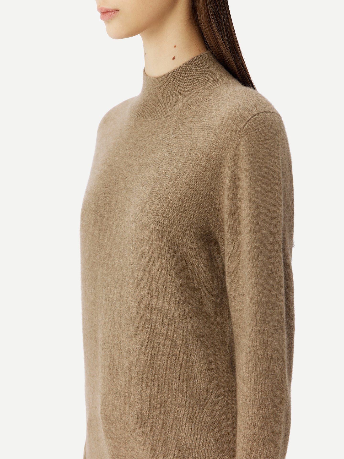 Naturfarbe Basic Stehkragenpullover aus Kaschmir