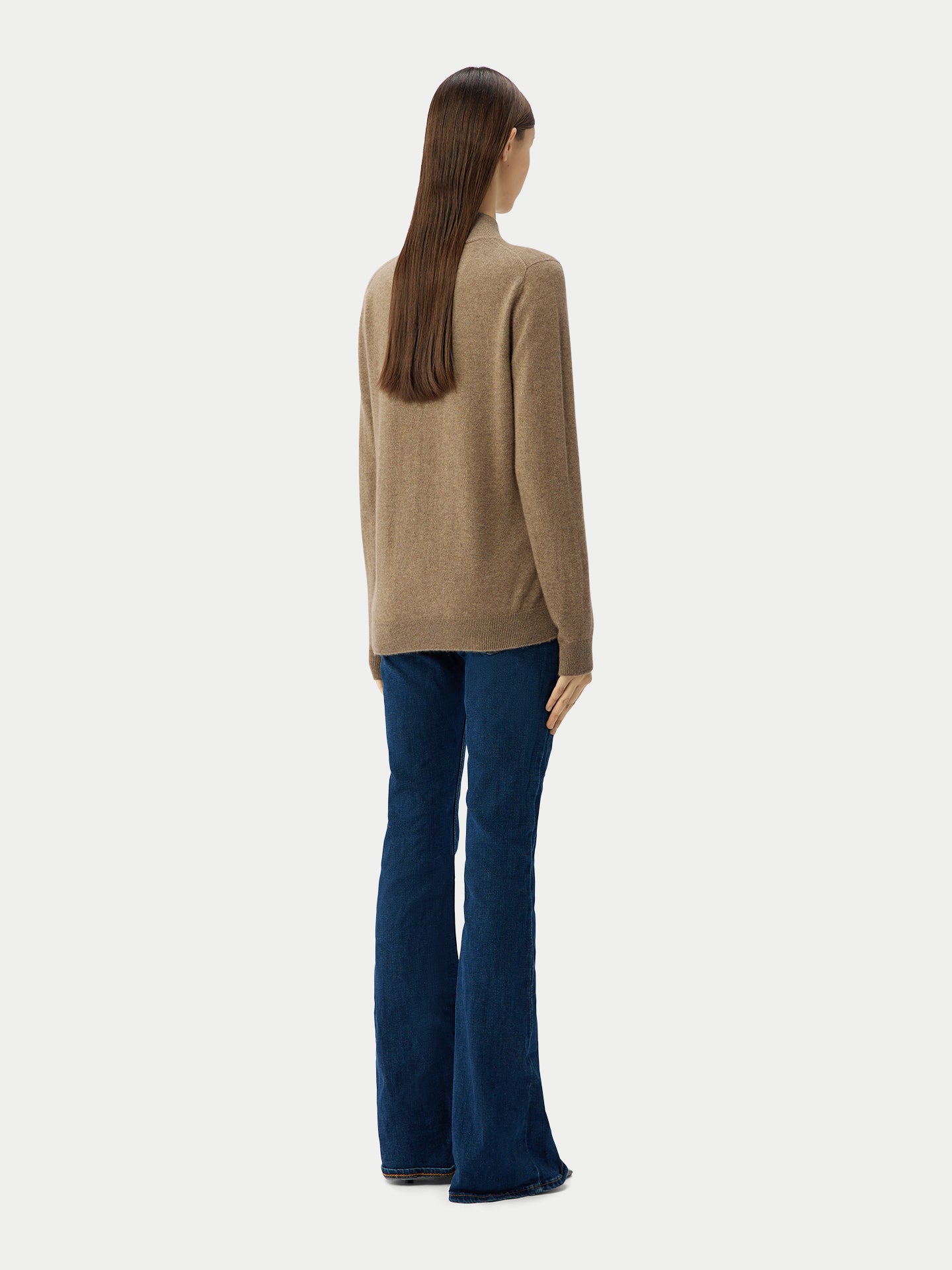 Naturfarbe Basic Stehkragenpullover aus Kaschmir