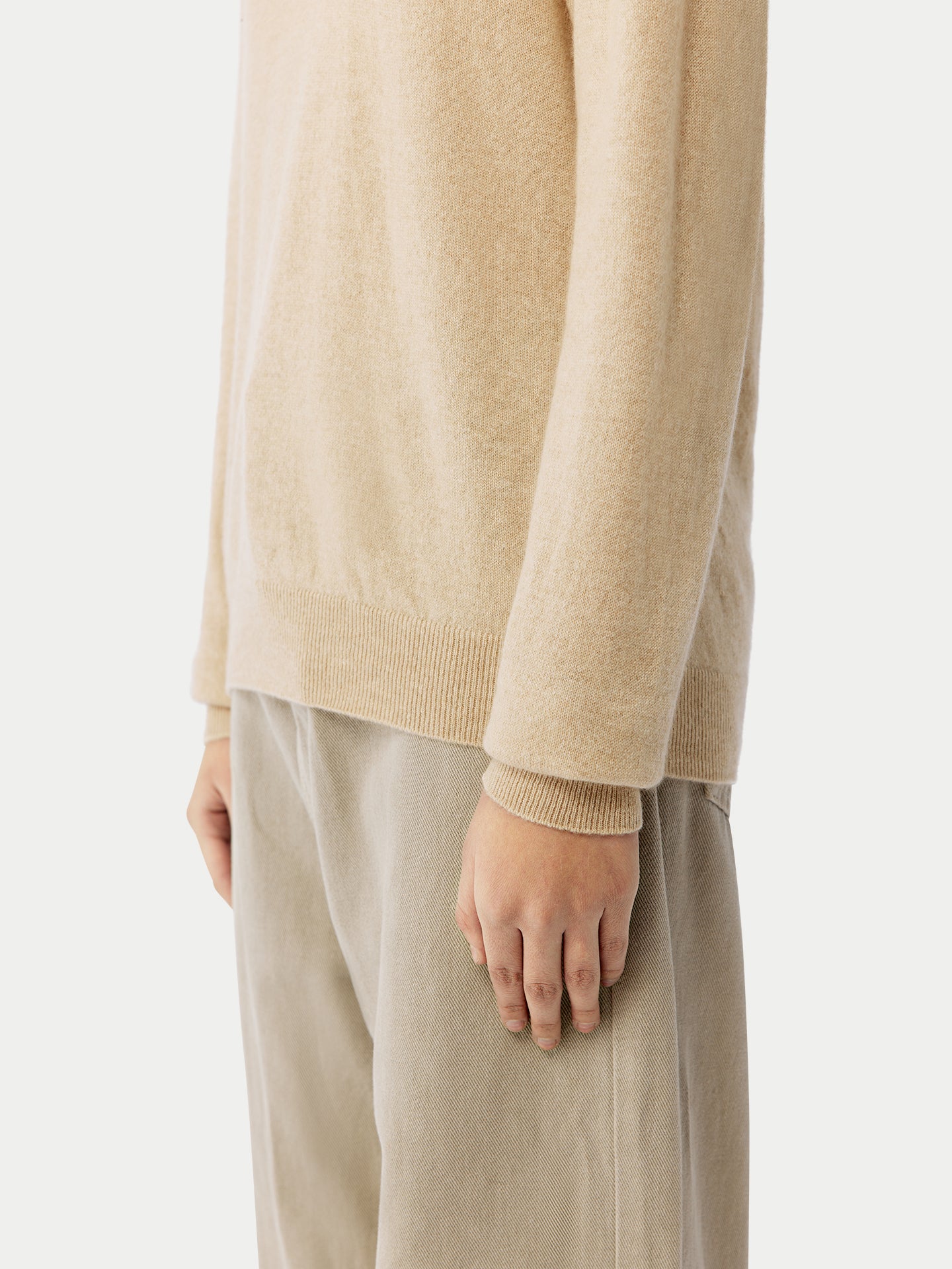 Naturfarbe Basic V-Ausschnitt Kaschmirpullover