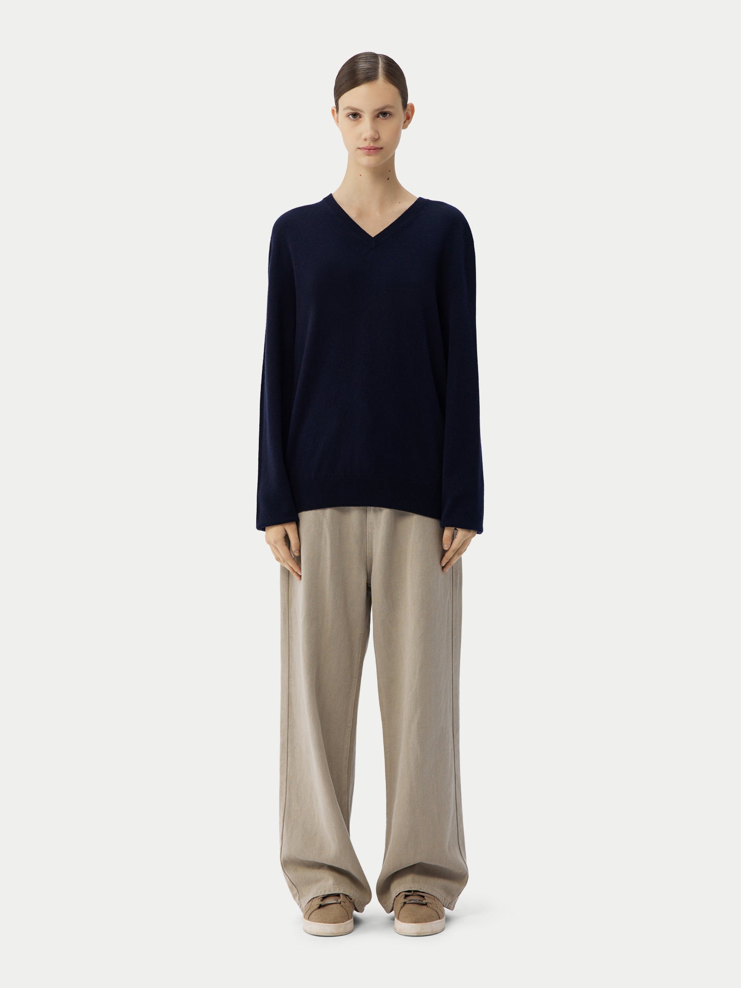 Basic V-Ausschnitt Kaschmirpullover