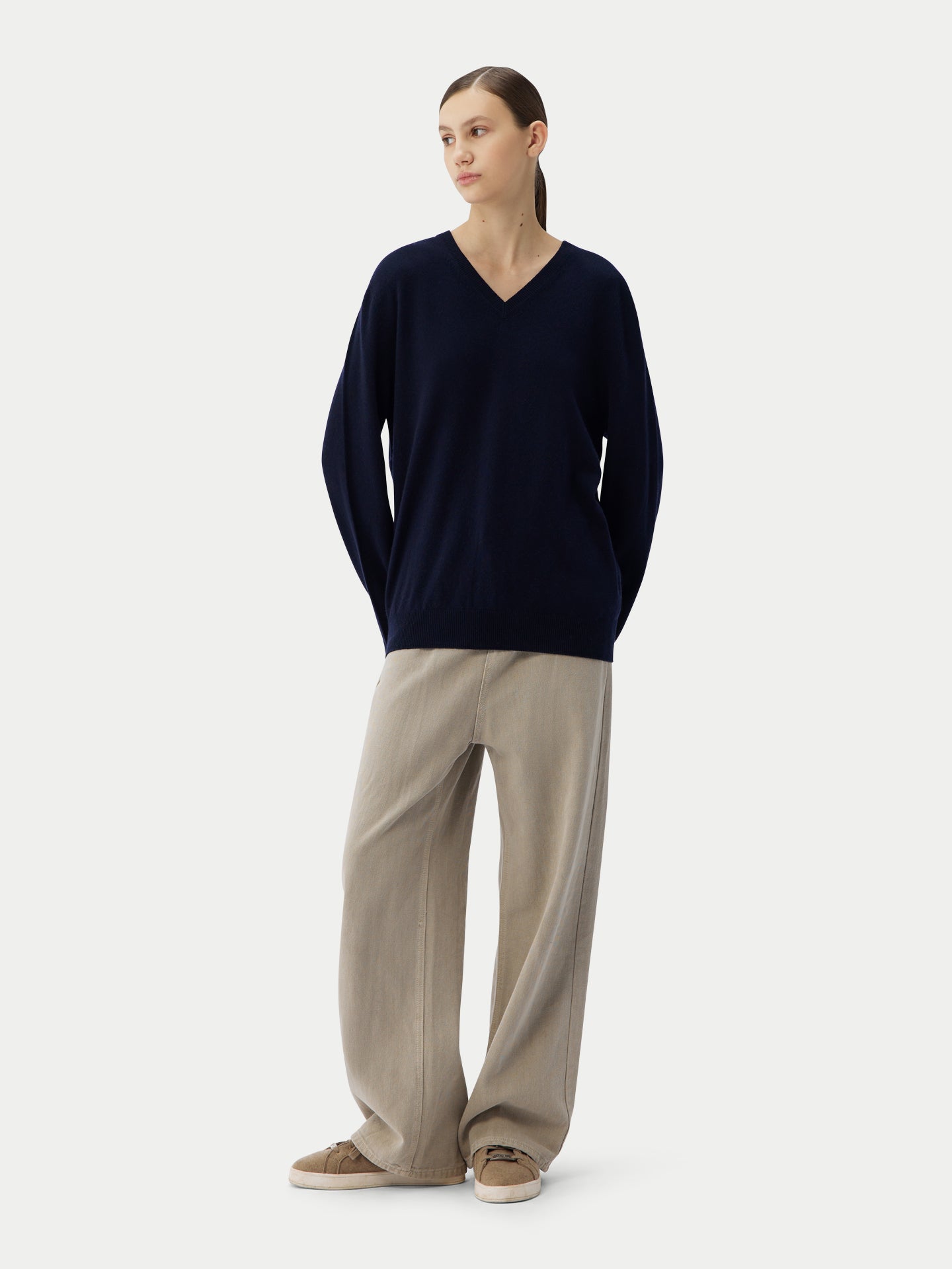 Basic V-Ausschnitt Kaschmirpullover