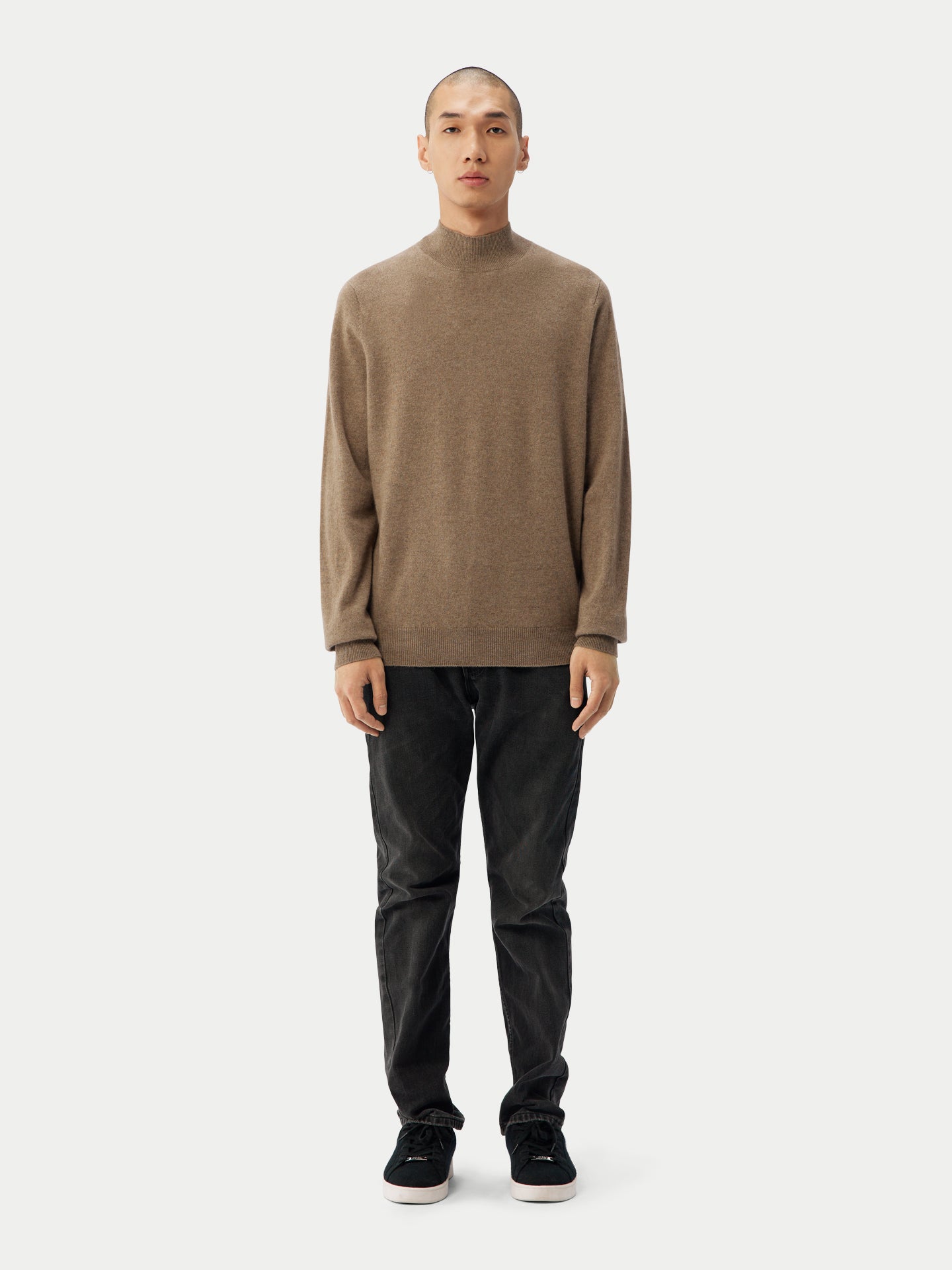 Naturfarbe Basic Stehkragenpullover aus Kaschmir