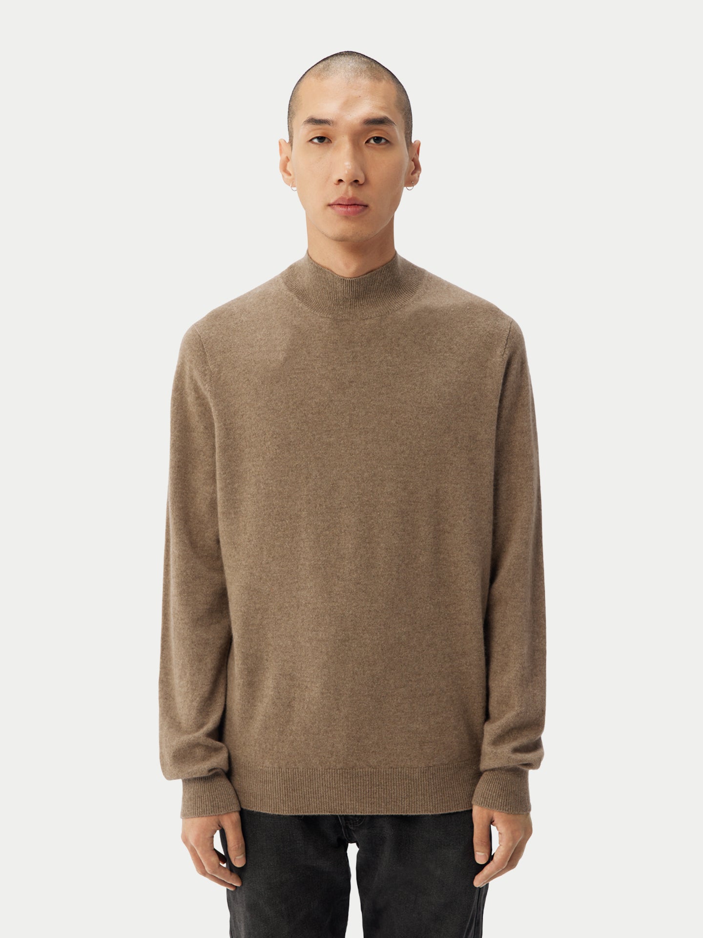 Naturfarbe Basic Stehkragenpullover aus Kaschmir