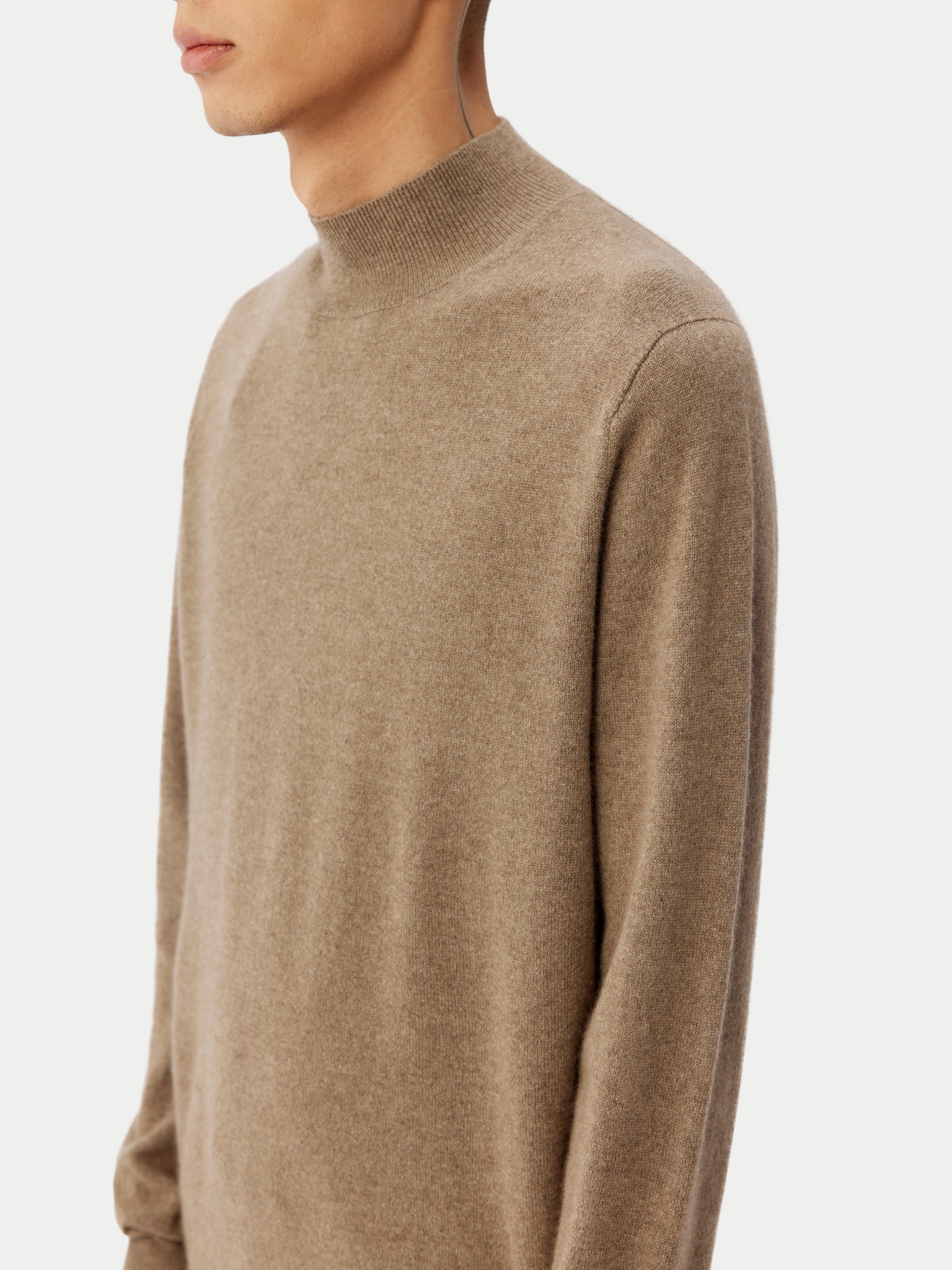 Naturfarbe Basic Stehkragenpullover aus Kaschmir