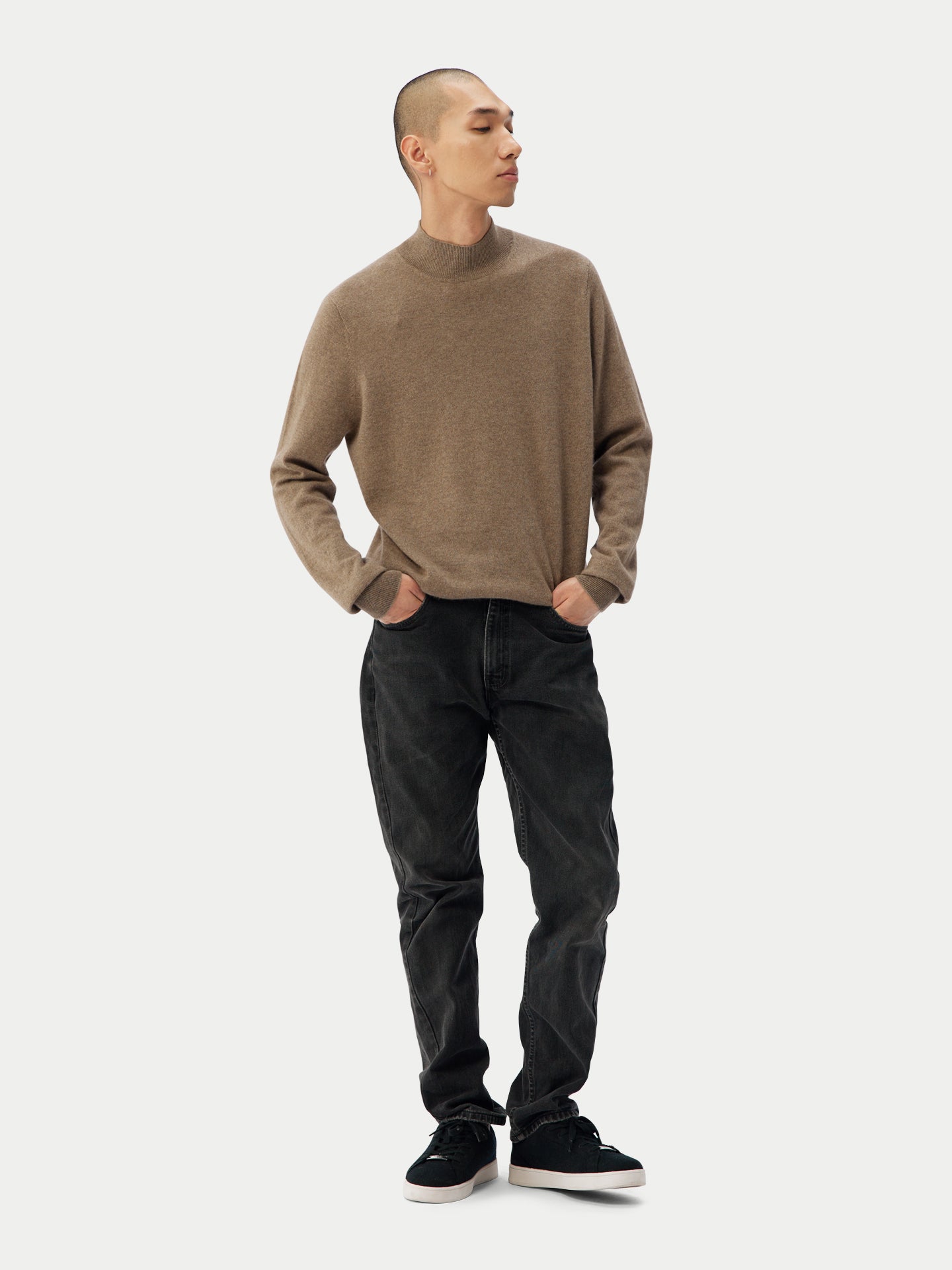 Naturfarbe Basic Stehkragenpullover aus Kaschmir