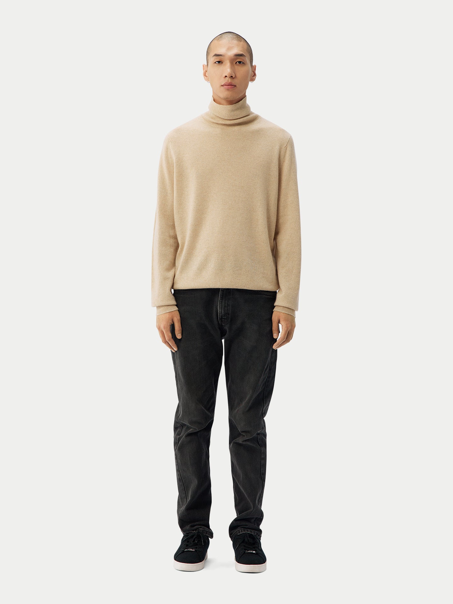Naturfarbe Basic Kaschmir Rollkragenpullover
