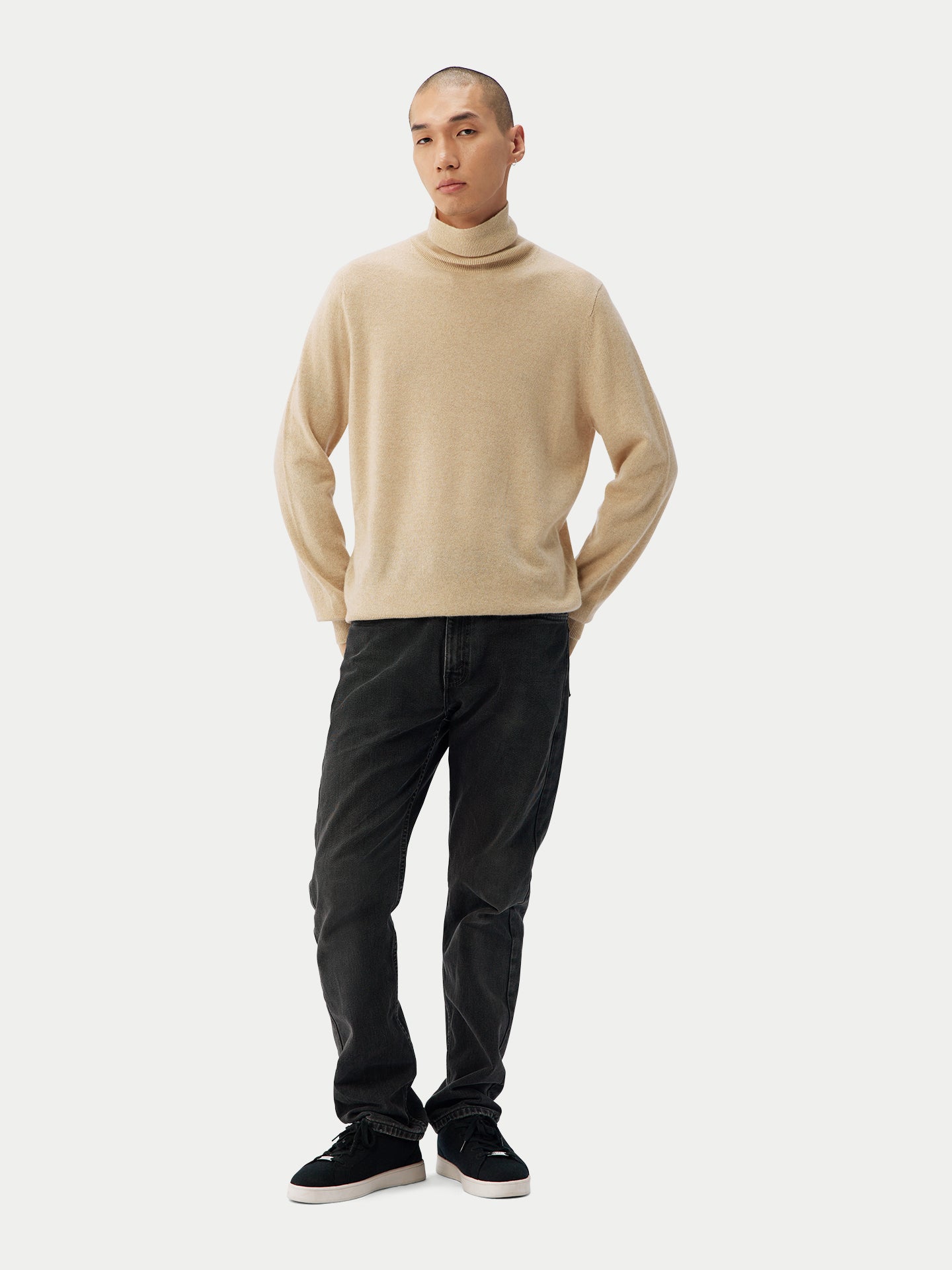 Naturfarbe Basic Kaschmir Rollkragenpullover