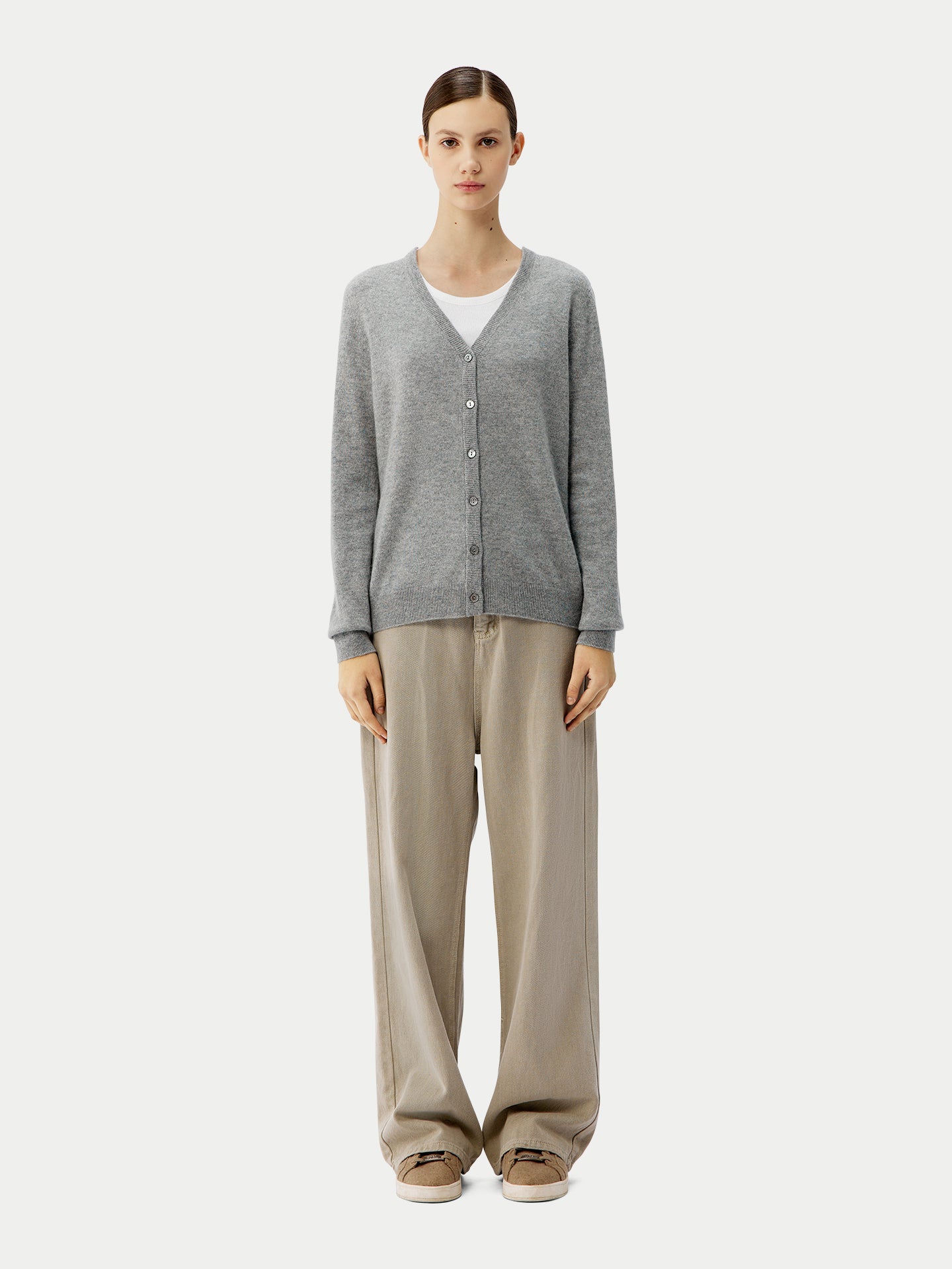Basic V-Ausschnitt Kaschmirstrickjacke