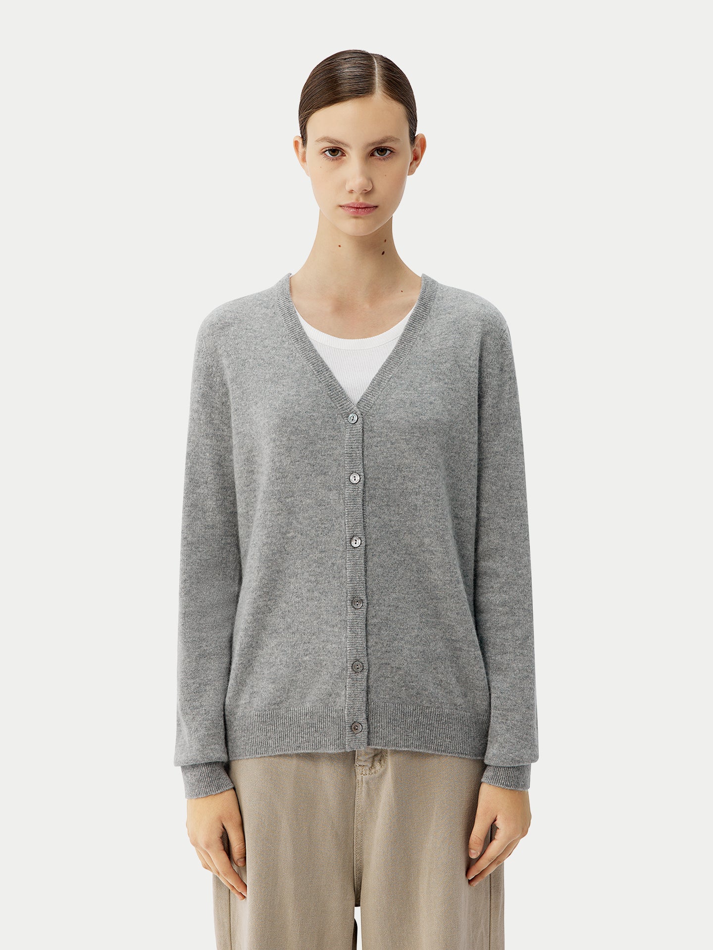 Basic V-Ausschnitt Kaschmirstrickjacke