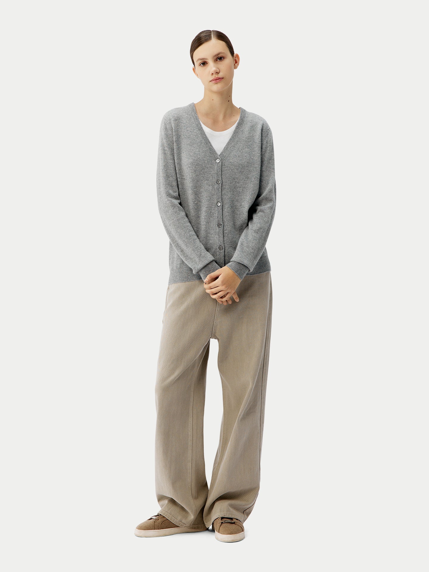 Basic V-Ausschnitt Kaschmirstrickjacke