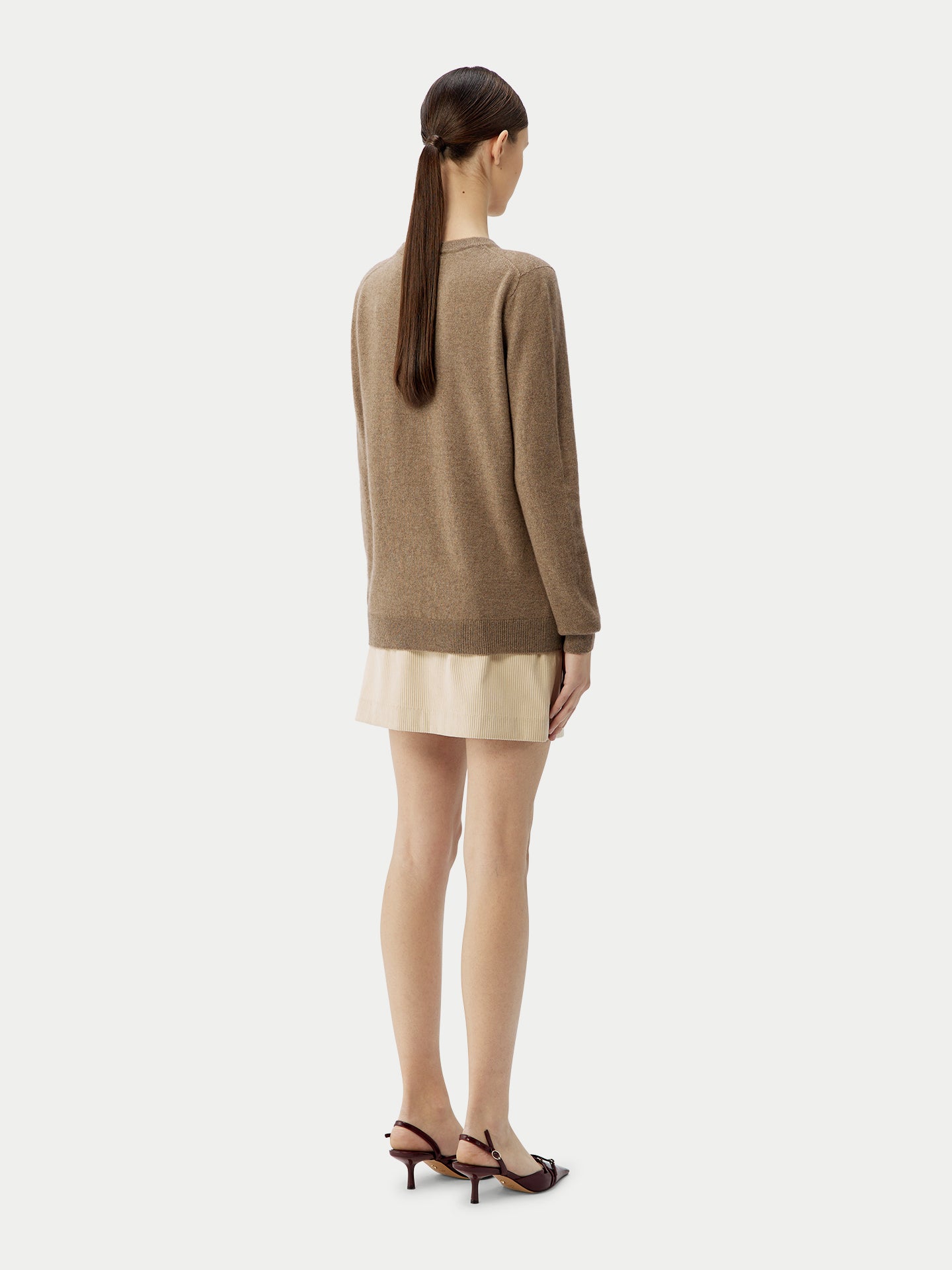 Naturfarbe Basic B-Ausschnitt Kaschmirstrickjacke