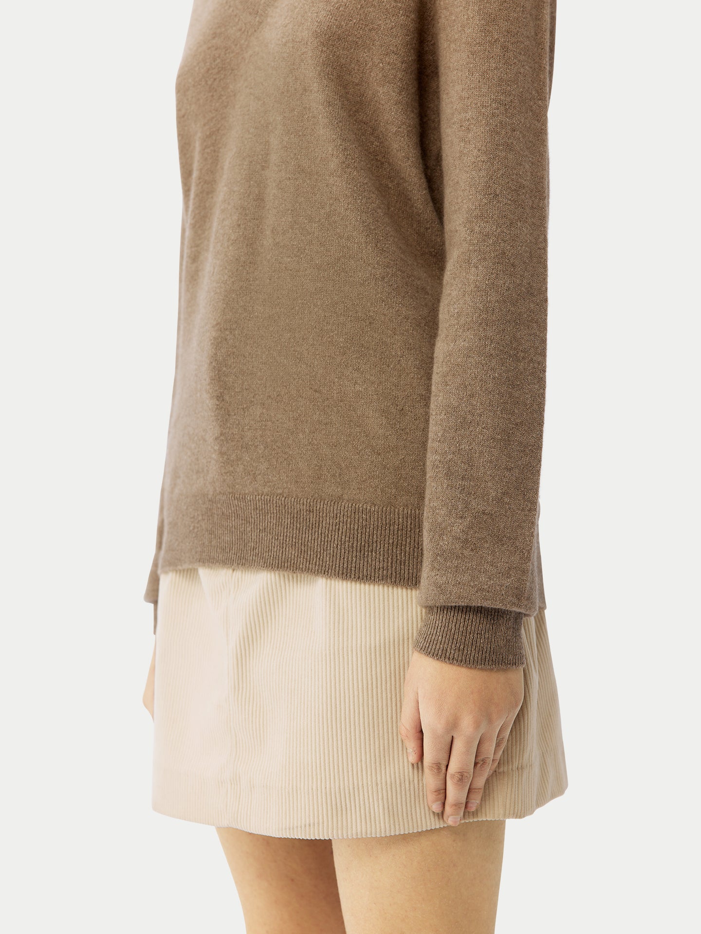 Naturfarbe Basic V-Ausschnitt Kaschmirpullover