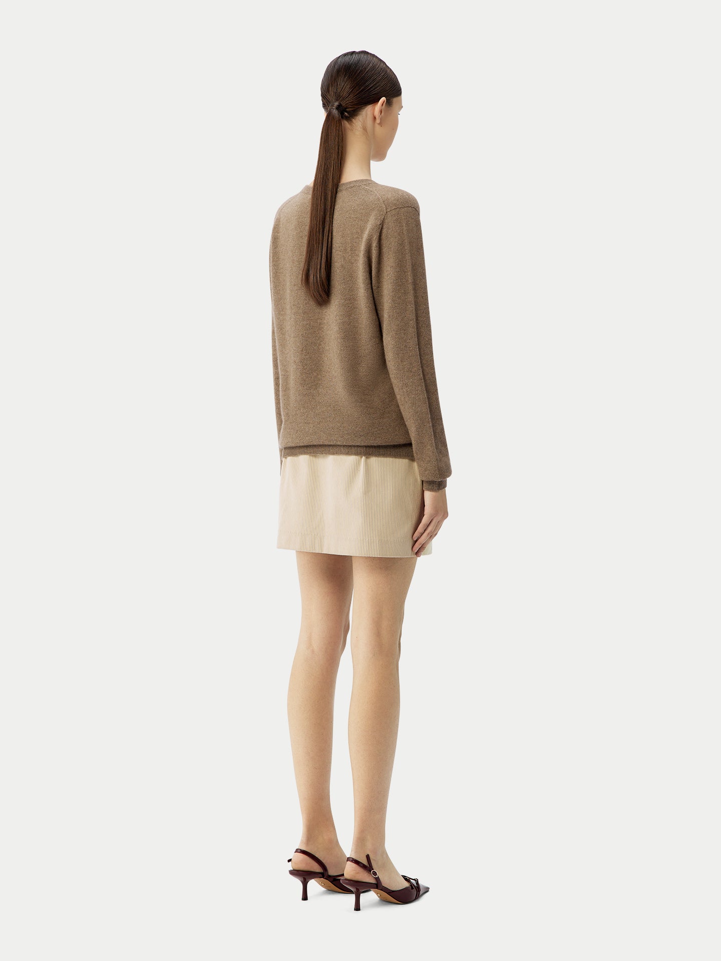 Naturfarbe Basic V-Ausschnitt Kaschmirpullover