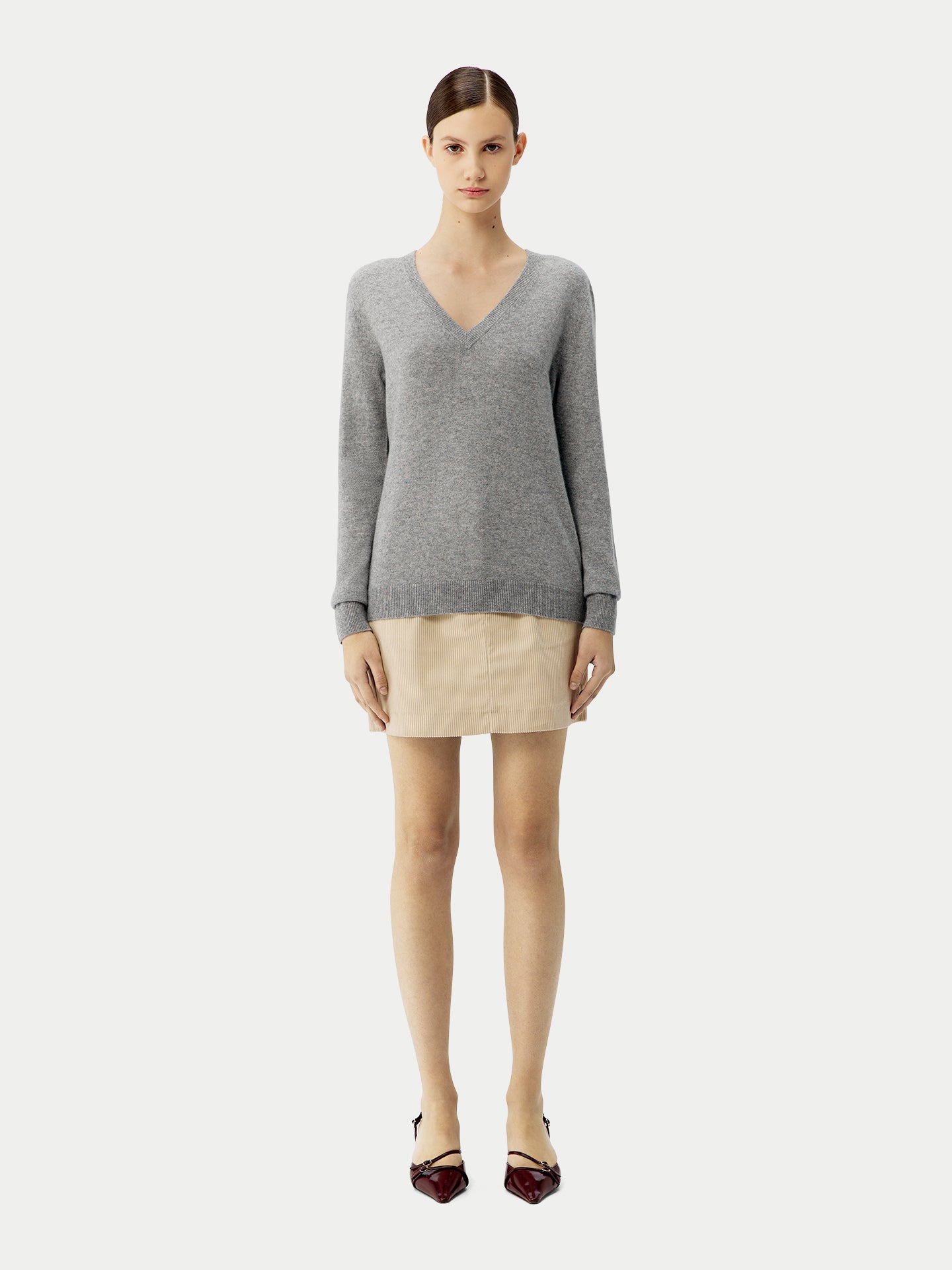 Basic V-Ausschnitt Kaschmirpullover