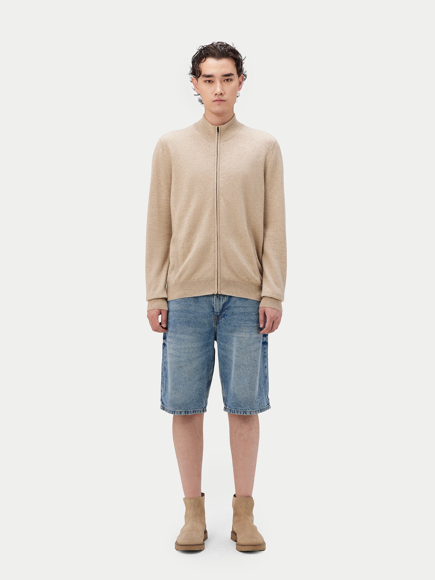 Basic Kaschmirstrickjacke mit Reißverschluss