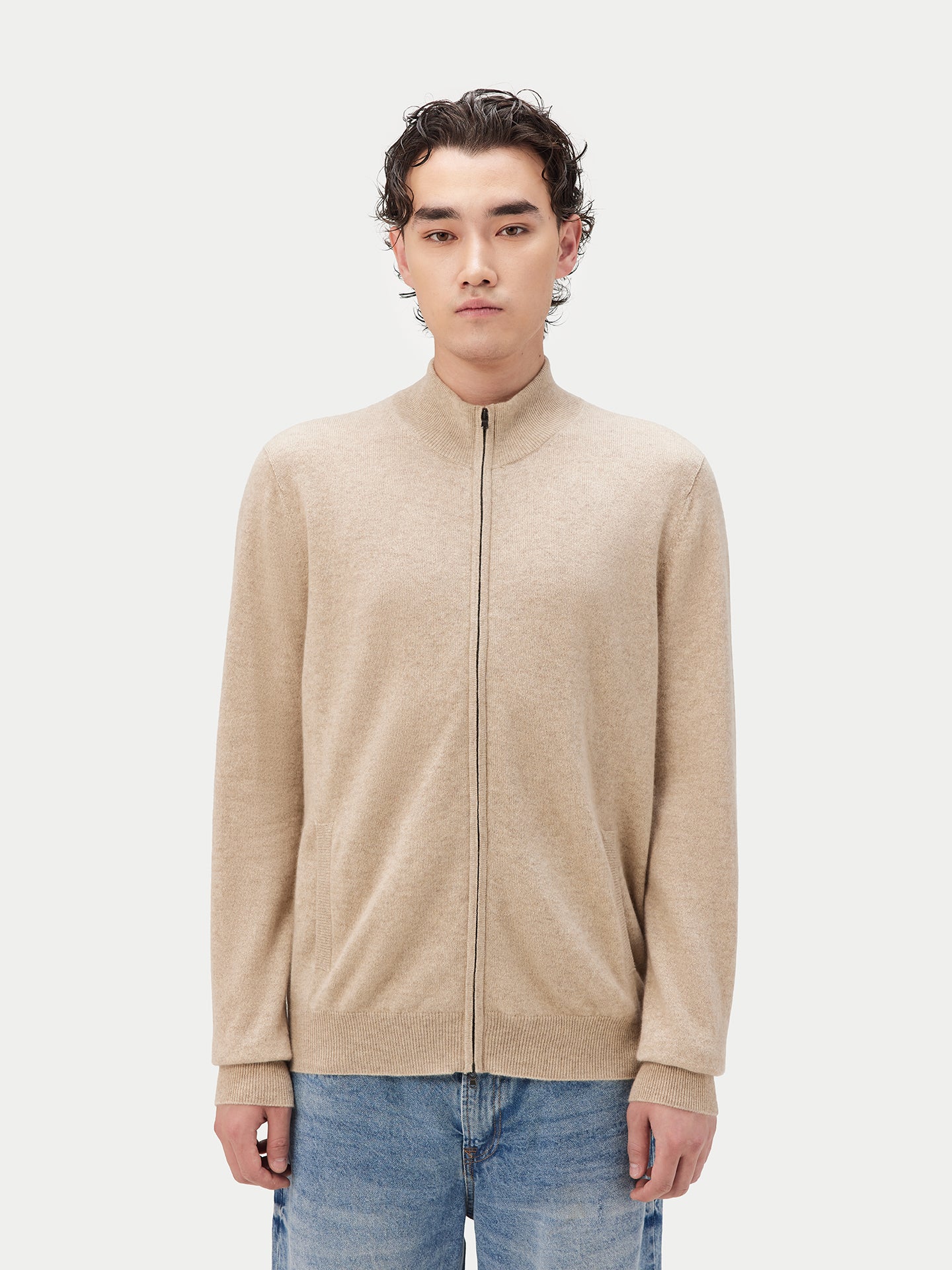Basic Kaschmirstrickjacke mit Reißverschluss