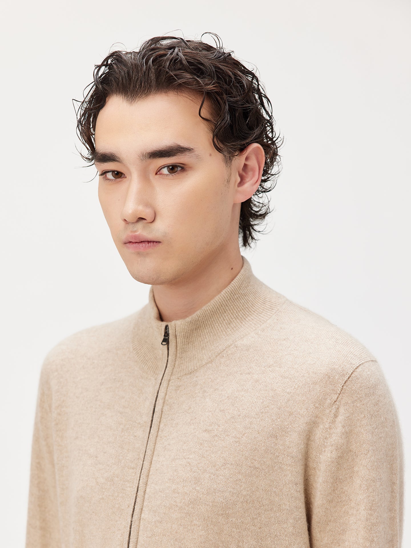 Basic Kaschmirstrickjacke mit Reißverschluss