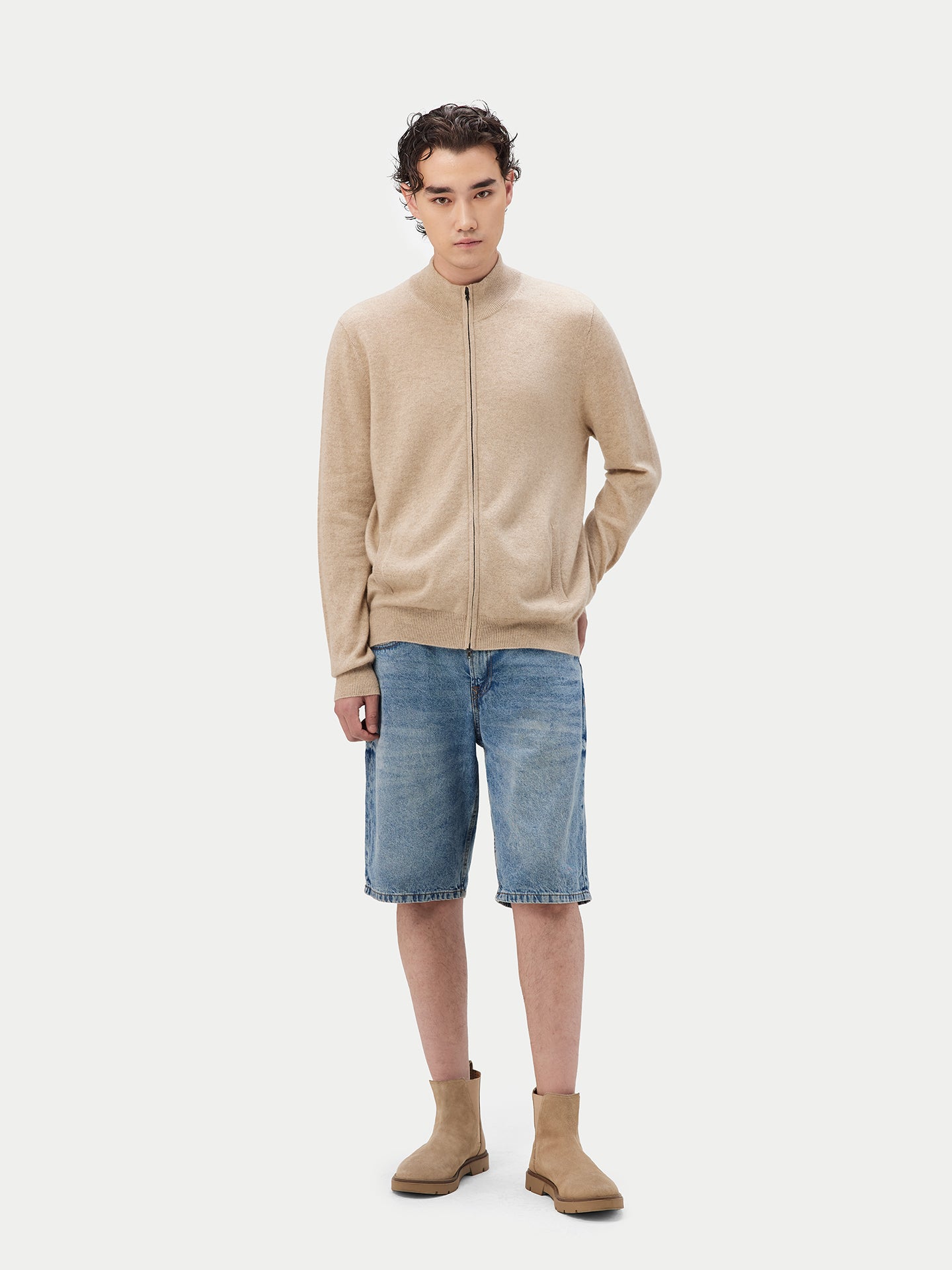 Basic Kaschmirstrickjacke mit Reißverschluss