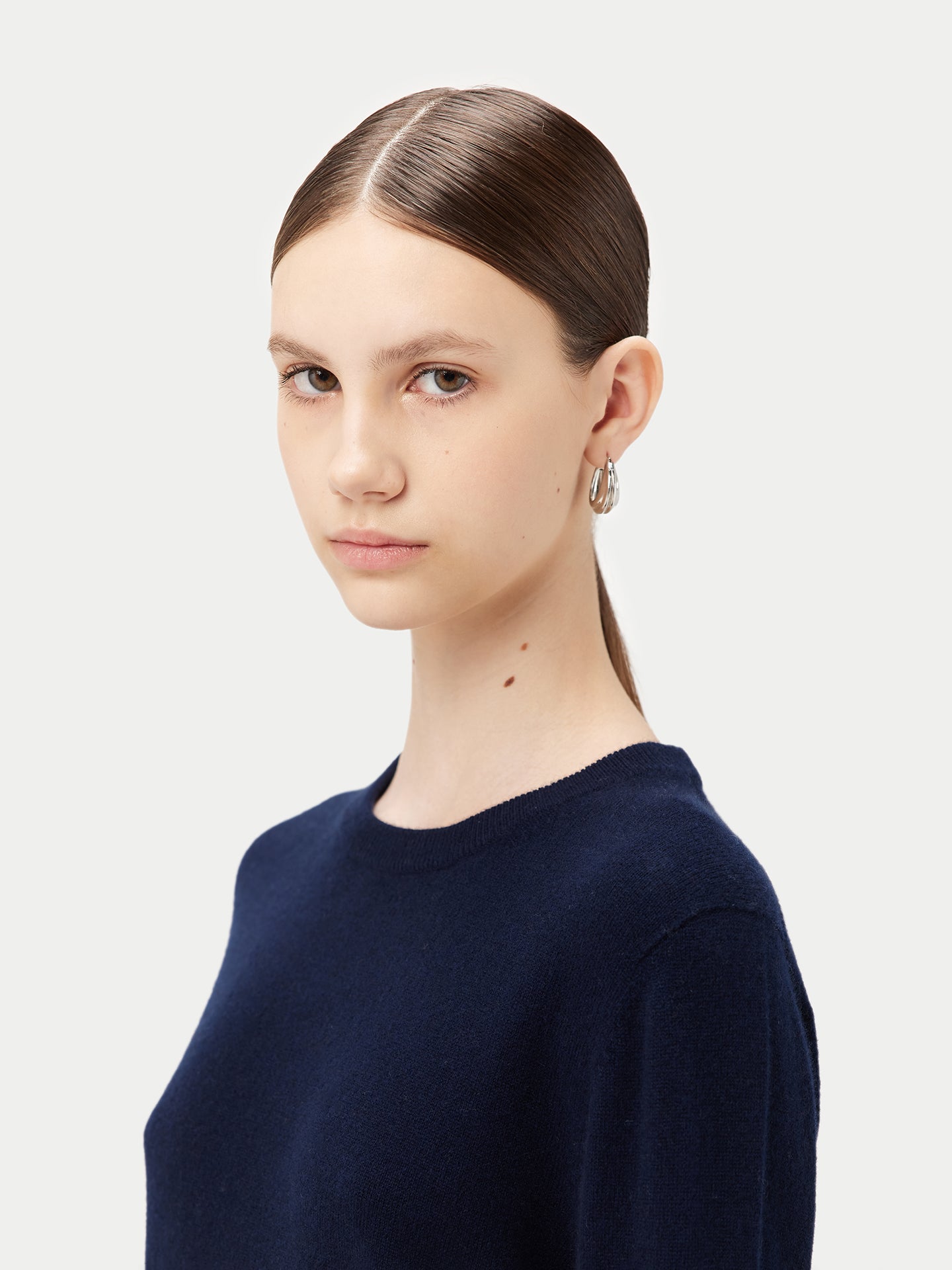 Damen Kaschmir Basic R-Ausschnitt Pullover Marineblau - Gobi Cashmere