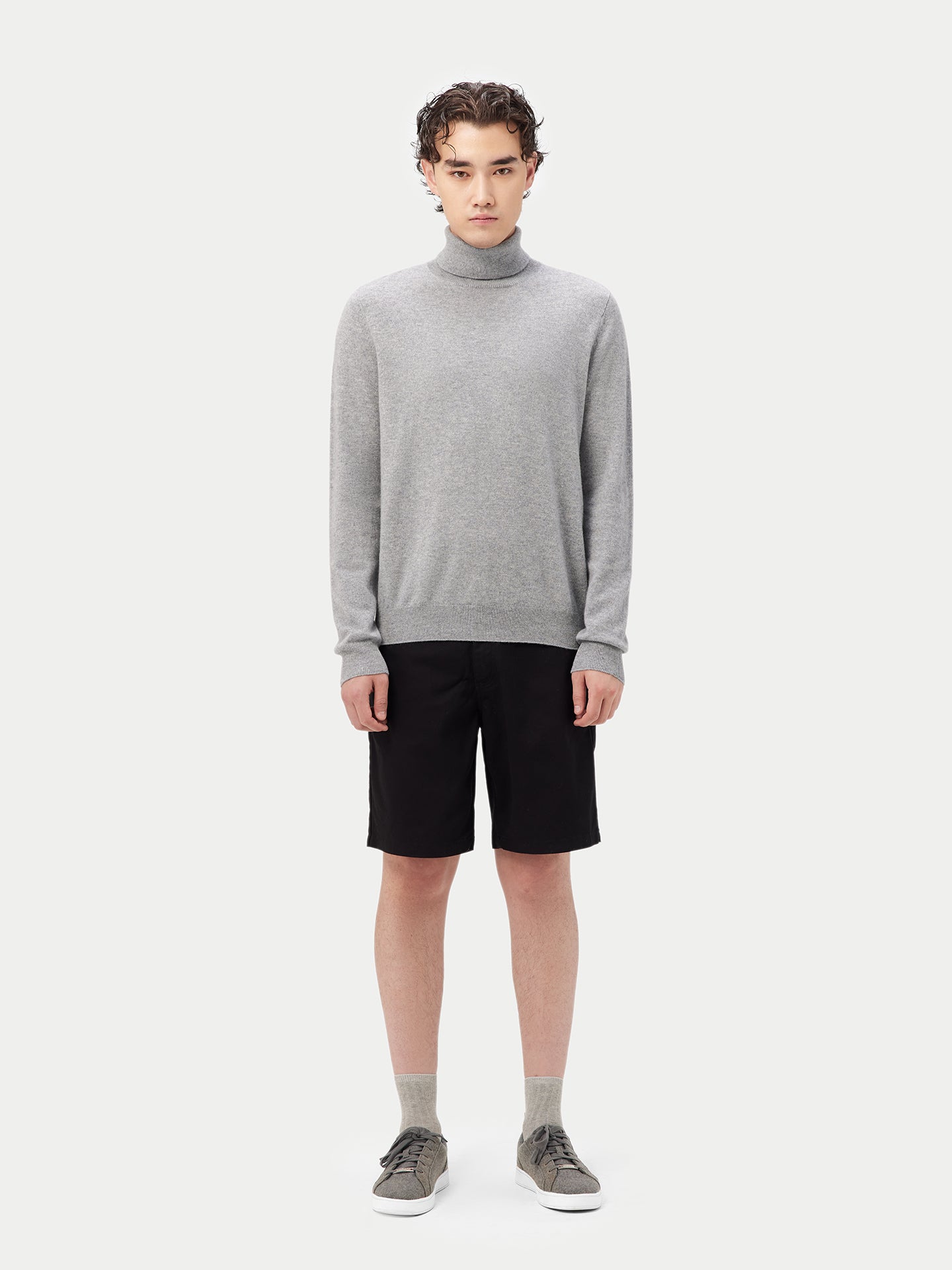 Herren Kaschmir Basic Rollkragenpullover Grau - Gobi Cashmere