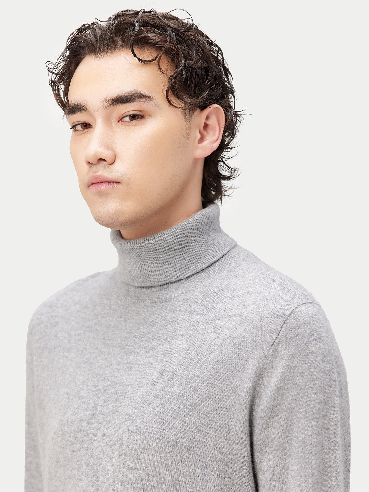Herren Kaschmir Basic Rollkragenpullover Grau - Gobi Cashmere