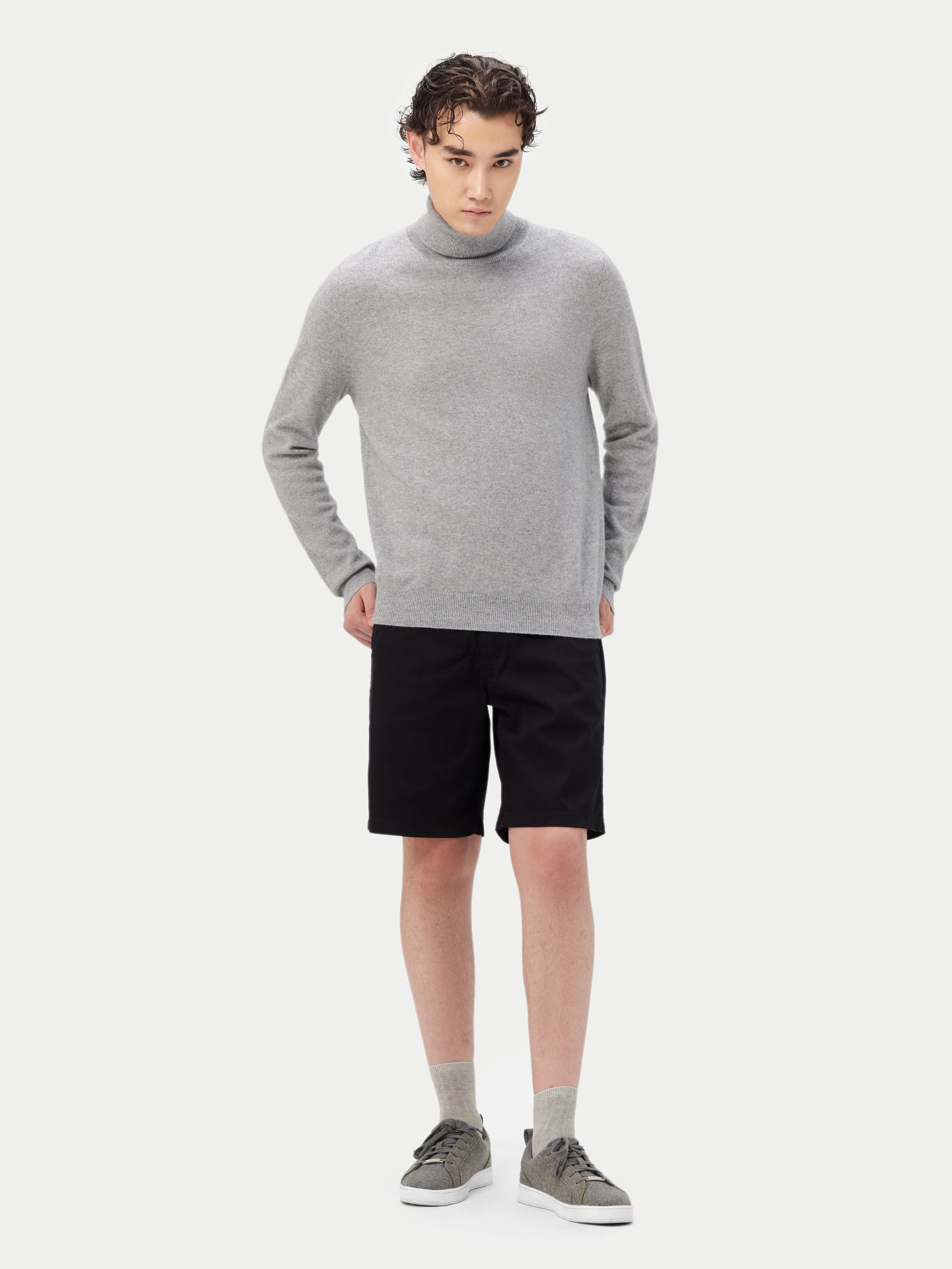 Herren Kaschmir Basic Rollkragenpullover Grau - Gobi Cashmere