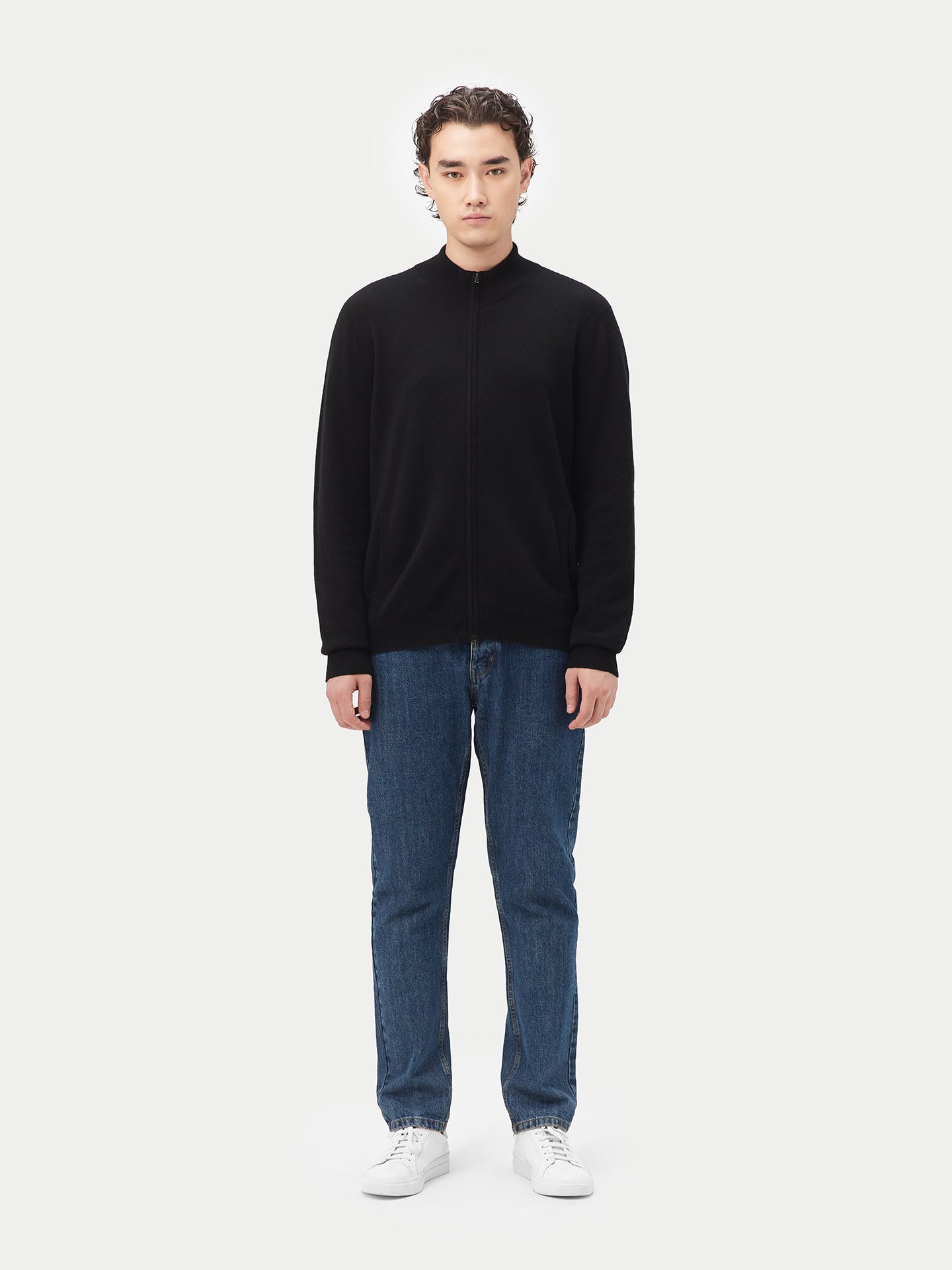 Herren Kaschmir Strickjacke Mit Reißverschluss Schwarz - Gobi Cashmere