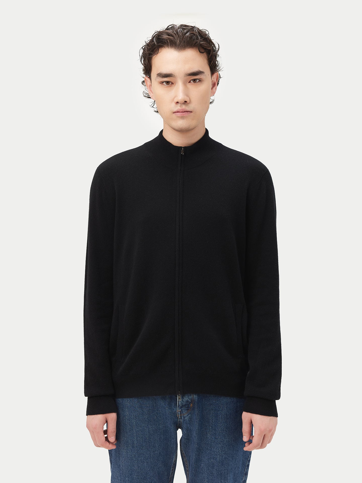 Herren Kaschmir Strickjacke Mit Reißverschluss Schwarz - Gobi Cashmere