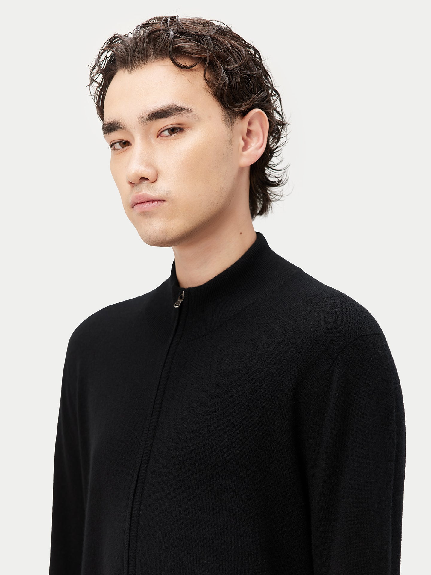 Herren Kaschmir Strickjacke Mit Reißverschluss Schwarz - Gobi Cashmere