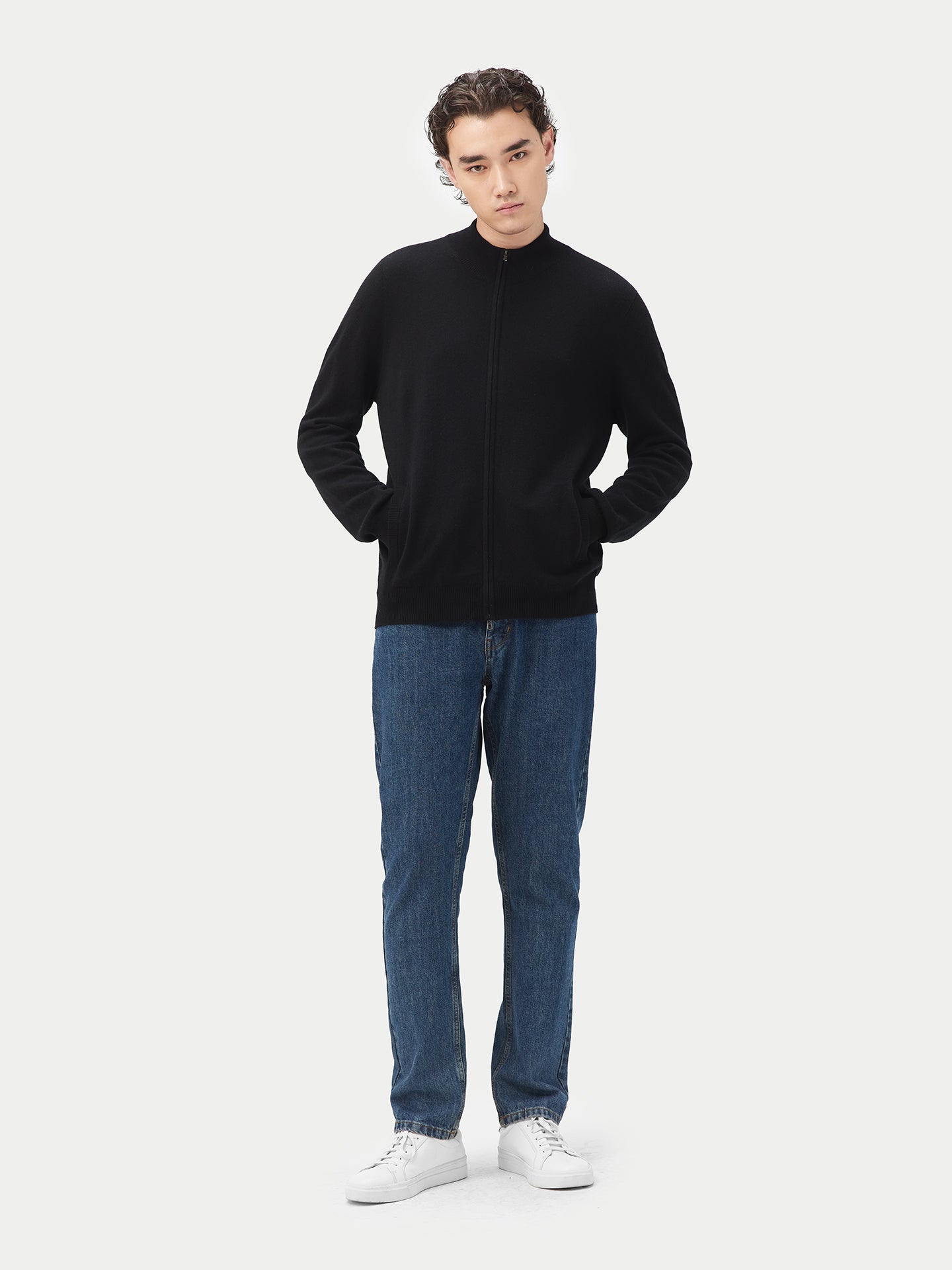 Herren Kaschmir Strickjacke Mit Reißverschluss Schwarz - Gobi Cashmere