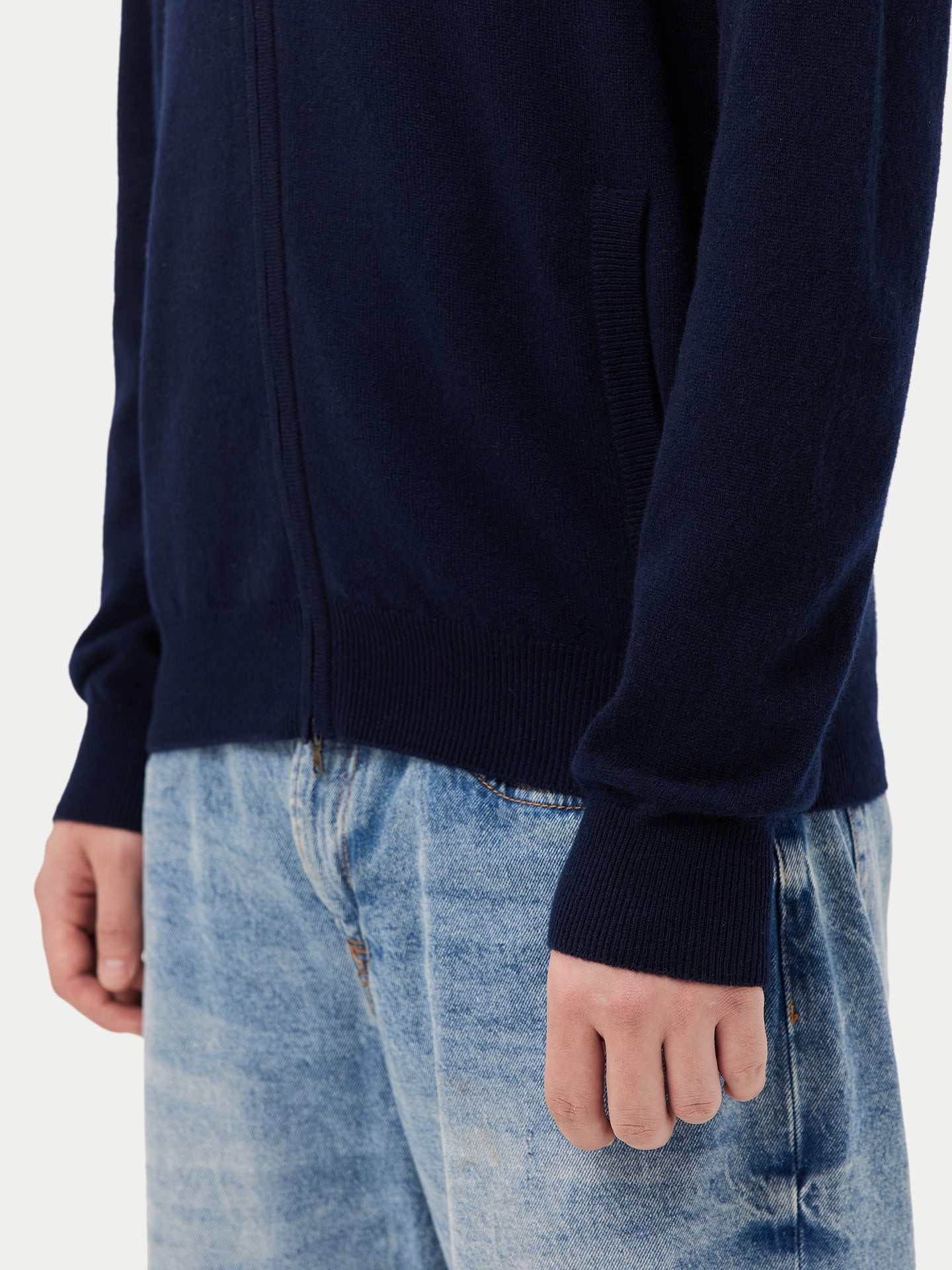 Herren Kaschmir Stehkragen Strickjacke Mit Reißverschluss Marineblau - Gobi Cashmere