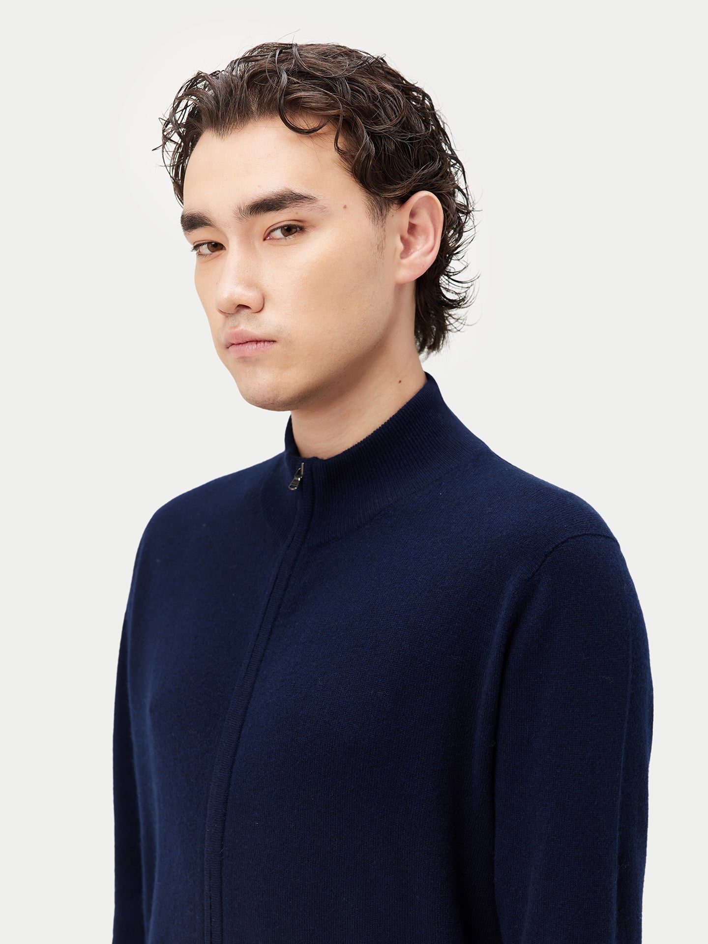 Herren Kaschmir Stehkragen Strickjacke Mit Reißverschluss Marineblau - Gobi Cashmere