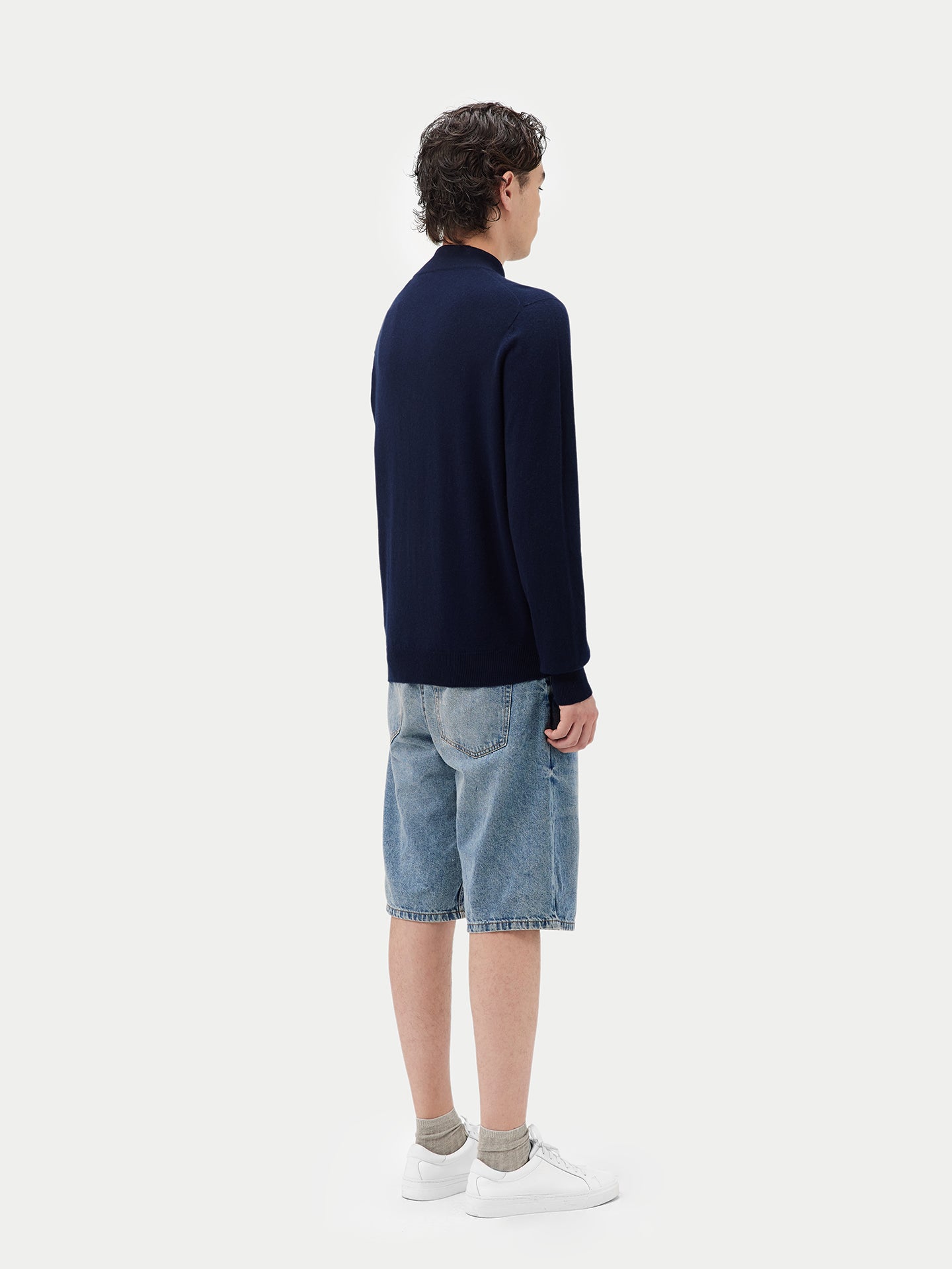 Herren Kaschmir Stehkragen Strickjacke Mit Reißverschluss Marineblau - Gobi Cashmere