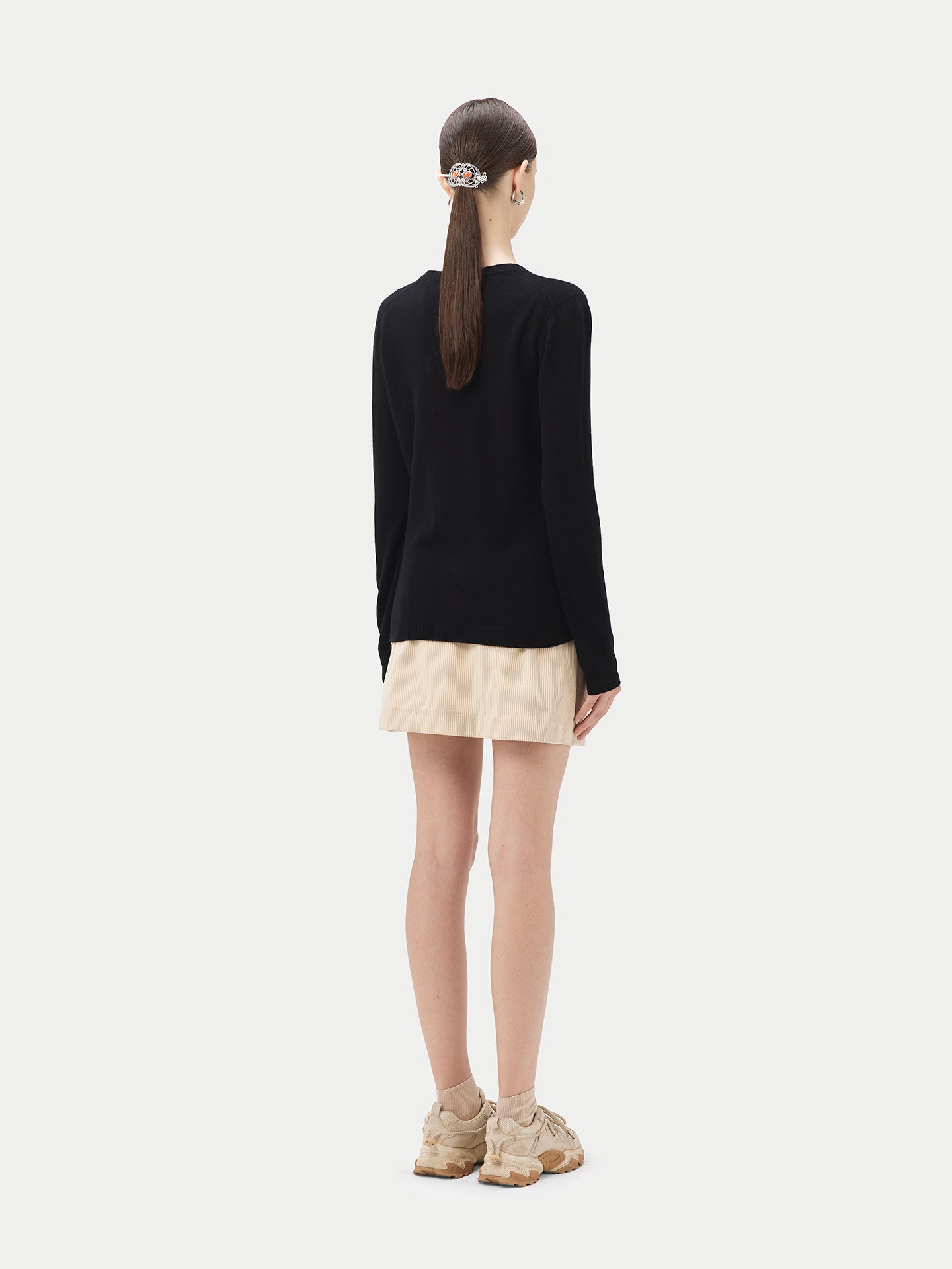 Damen Kaschmir Basic V-Ausschnitt Pullover Schwarz - Gobi Cashmere