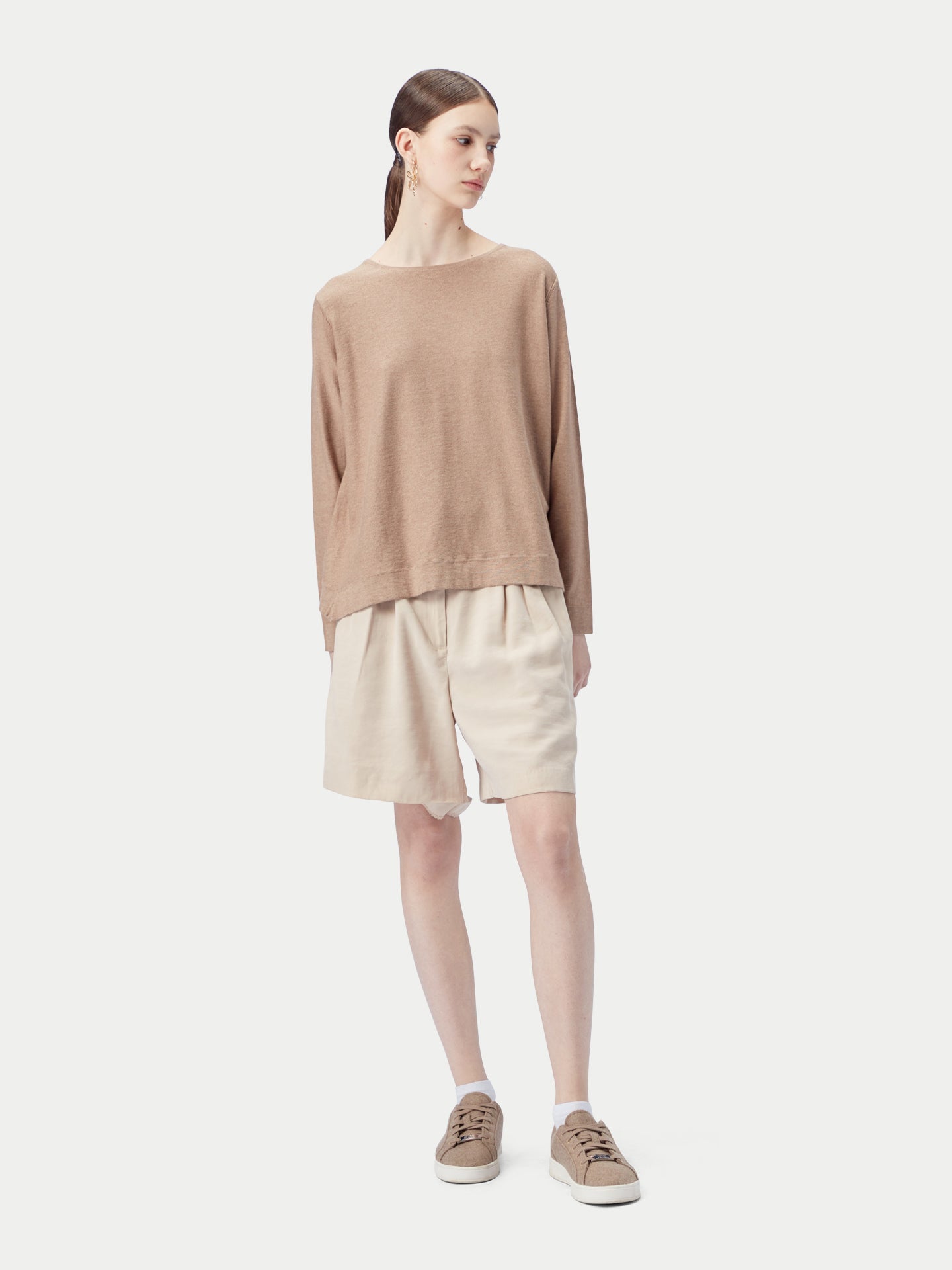 Pullover mit Bootsausschnitt aus Baumwoll-Seiden-Kaschmir-Mischung