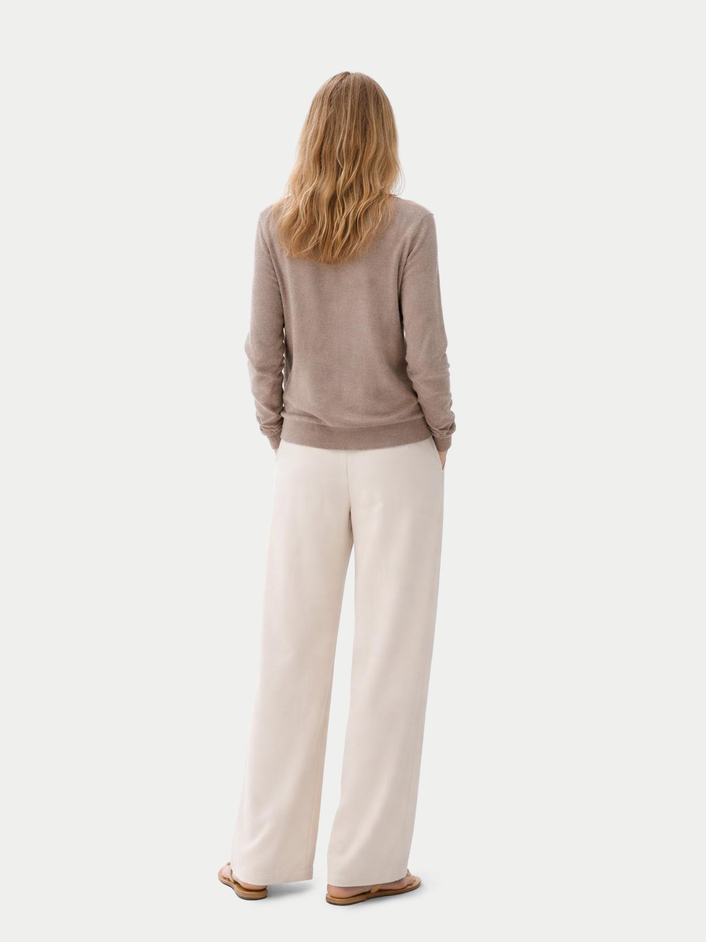 Naturfarbe Basic Kaschmirstrickjacke mit Reißverschluss