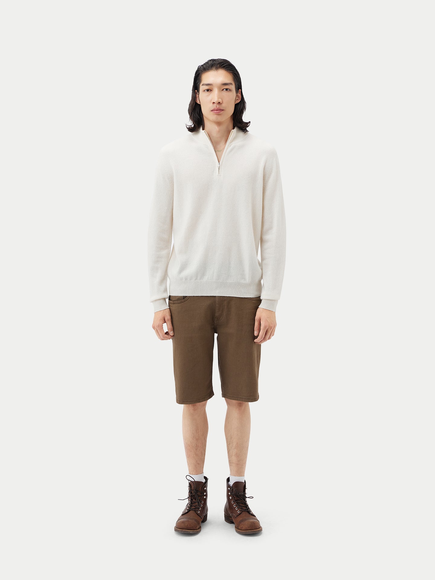 Herren Kaschmir Pullover Mit Halbreißverschluss Marshmallow - Gobi Cashmere