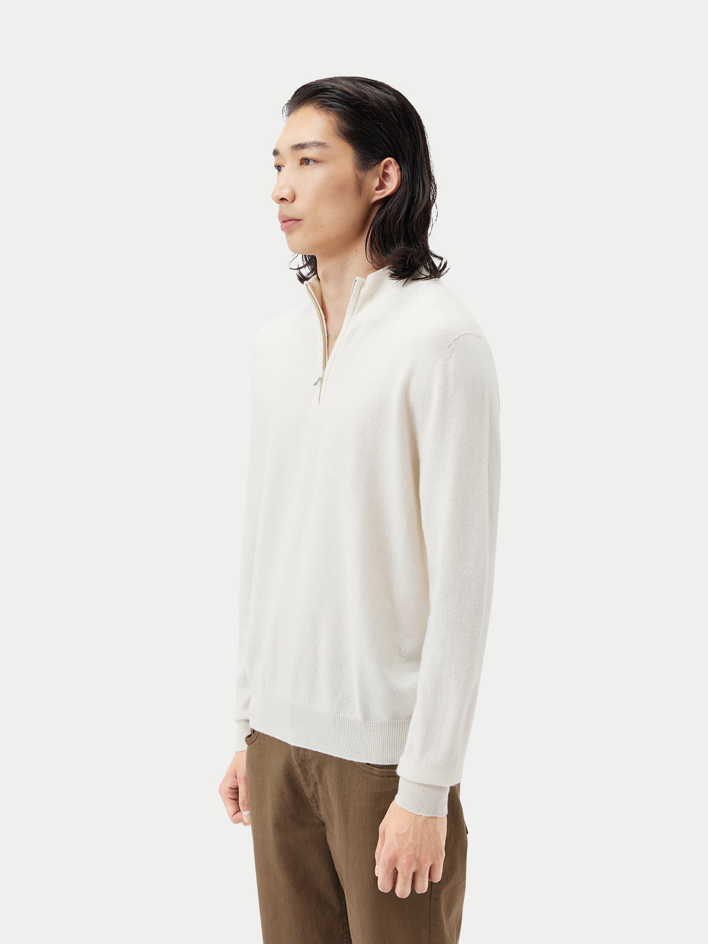 Herren Kaschmir Pullover Mit Halbreißverschluss Marshmallow - Gobi Cashmere