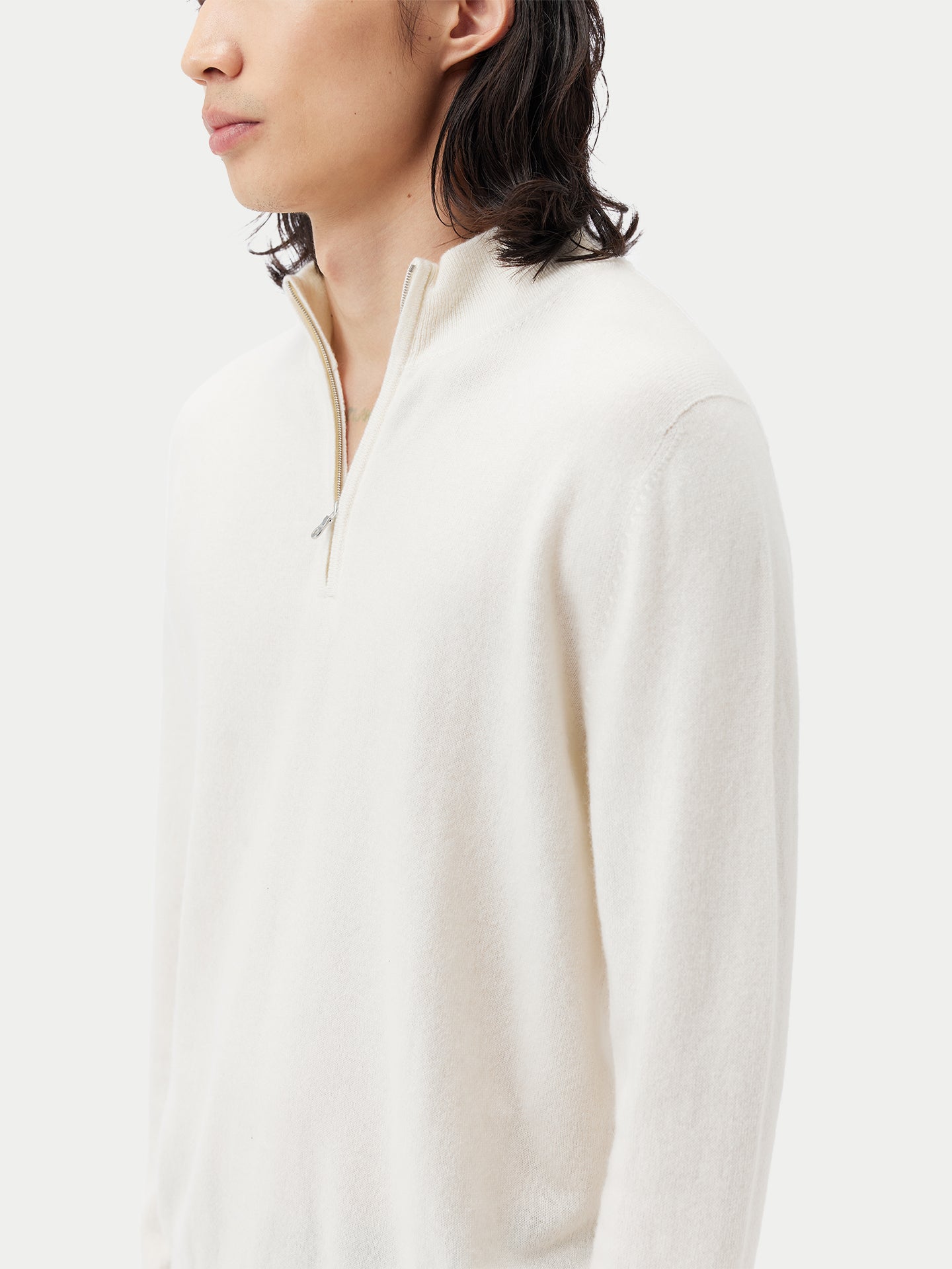Herren Kaschmir Pullover Mit Halbreißverschluss Marshmallow - Gobi Cashmere