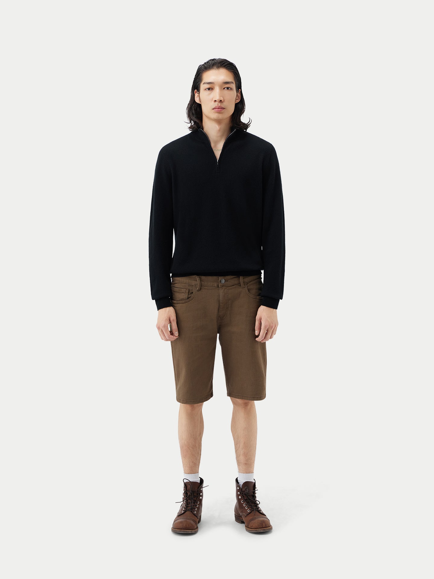 Basic Kaschmirpullover mit Halbreißverschluss