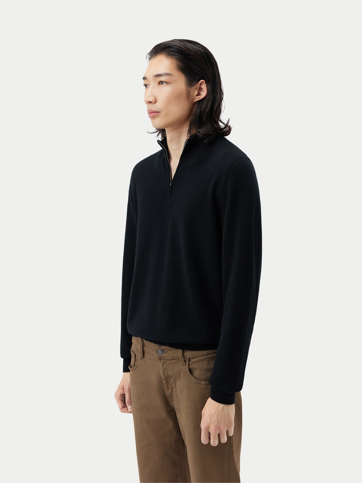Basic Kaschmirpullover mit Halbreißverschluss