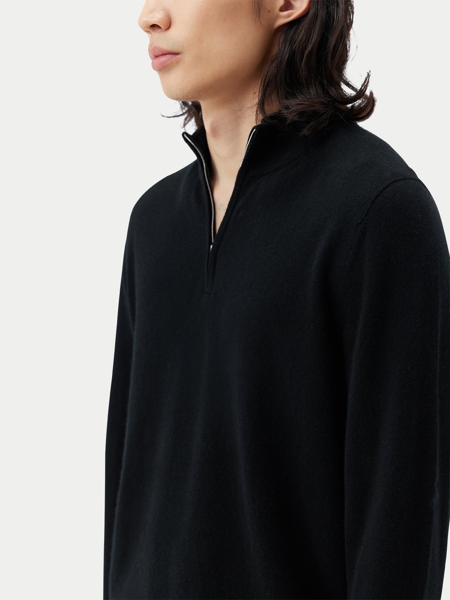 Basic Kaschmirpullover mit Halbreißverschluss