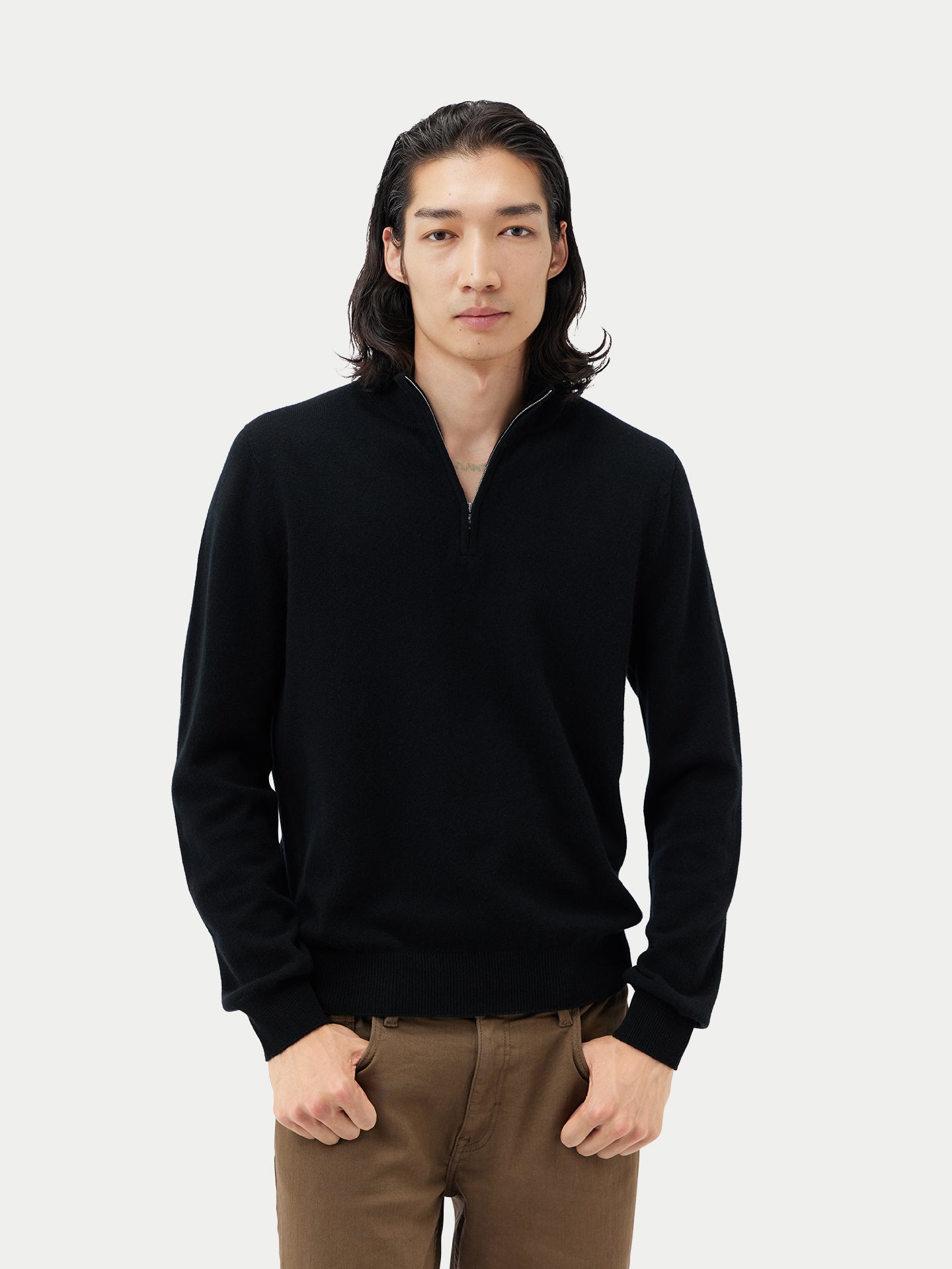 Basic Kaschmirpullover mit Halbreißverschluss