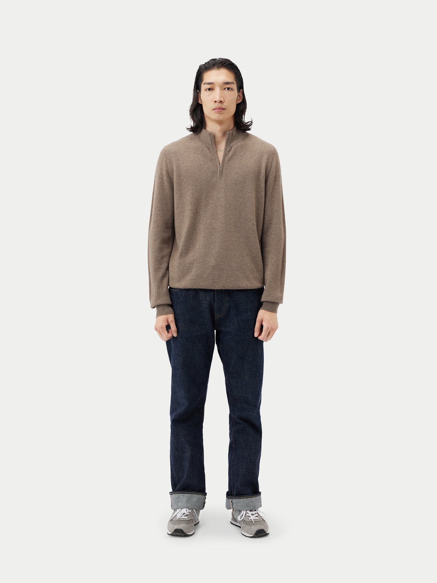 Basic Kaschmirpullover mit Halbreißverschluss