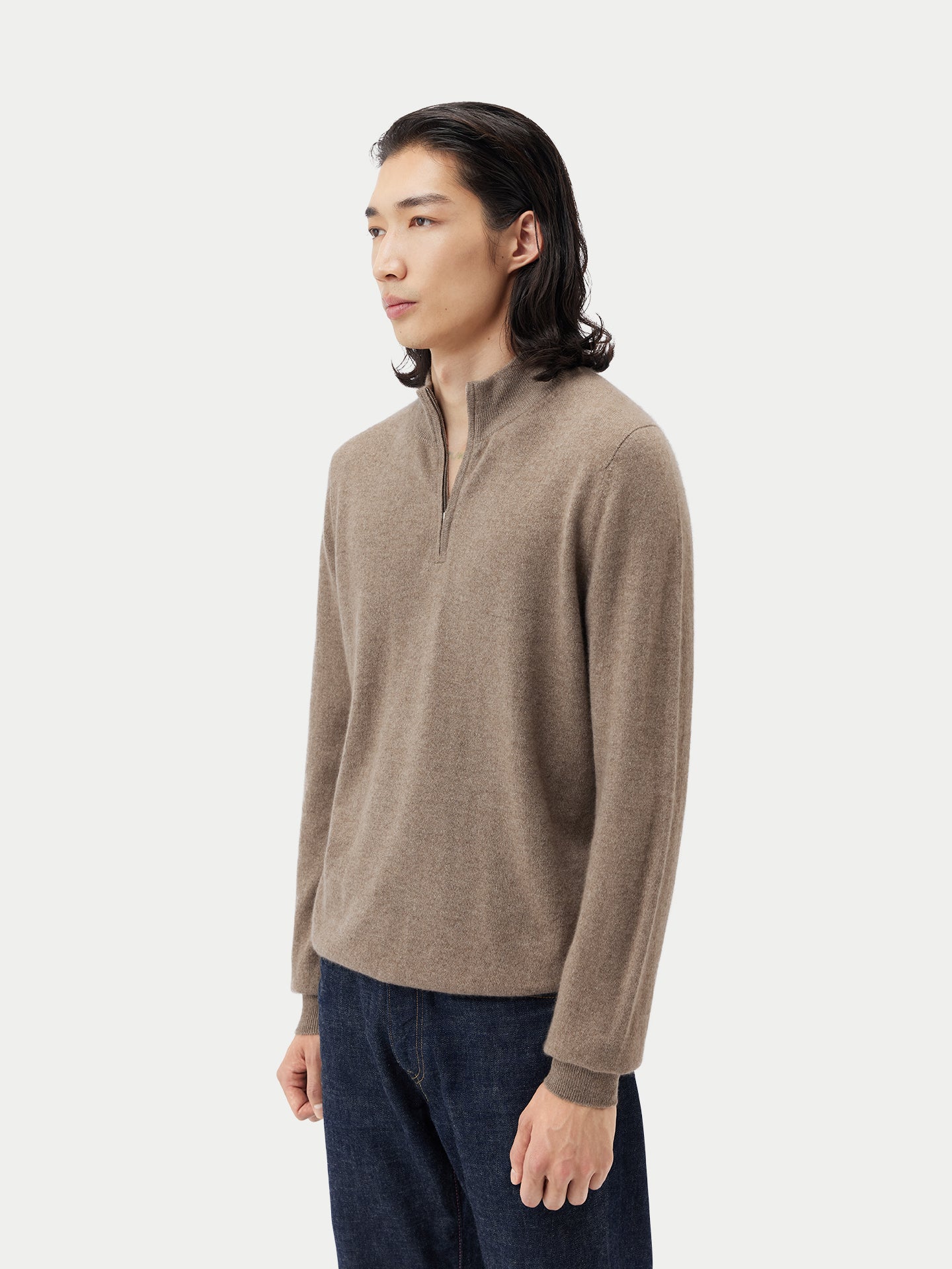 Basic Kaschmirpullover mit Halbreißverschluss