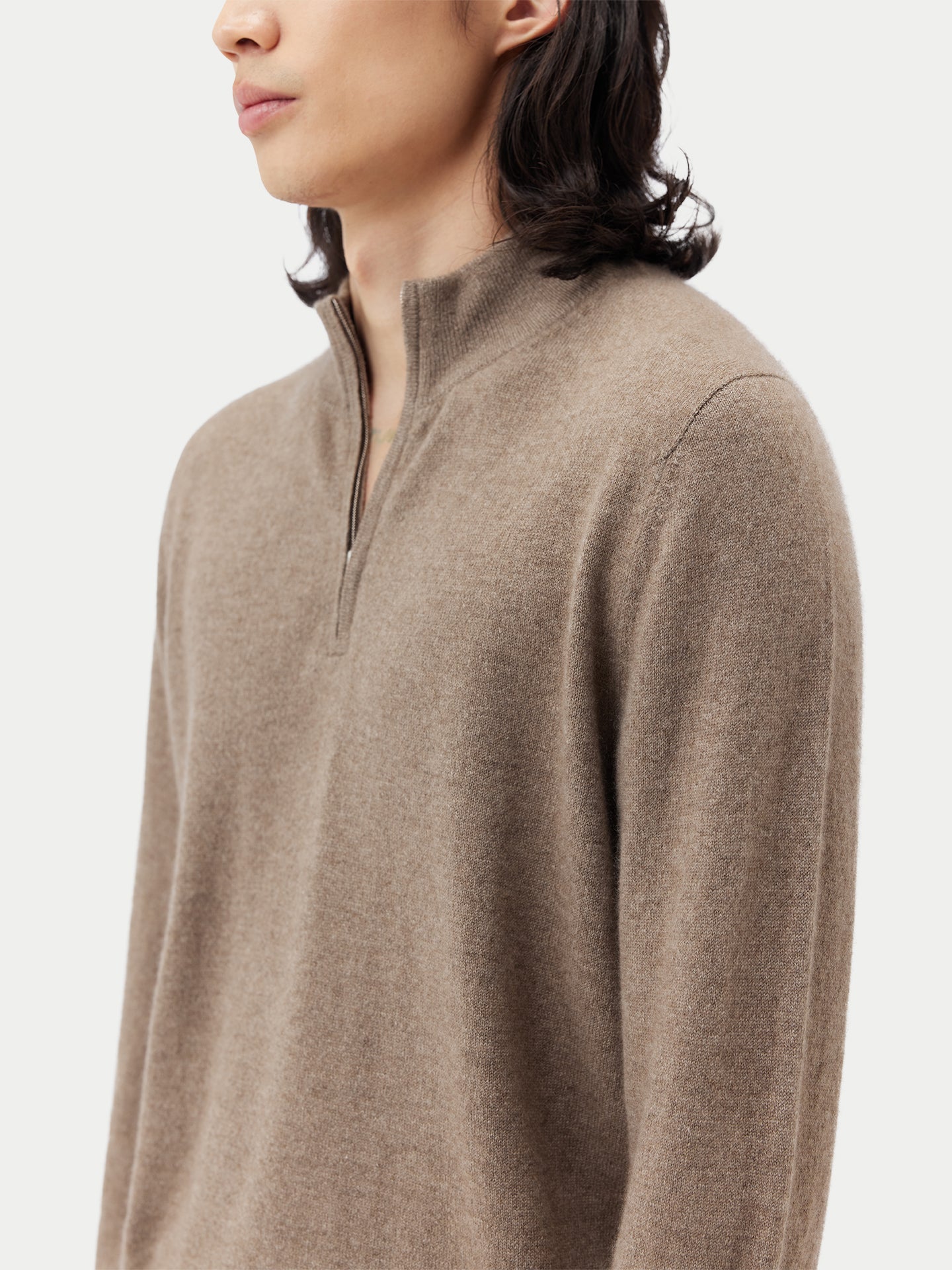 Basic Kaschmirpullover mit Halbreißverschluss