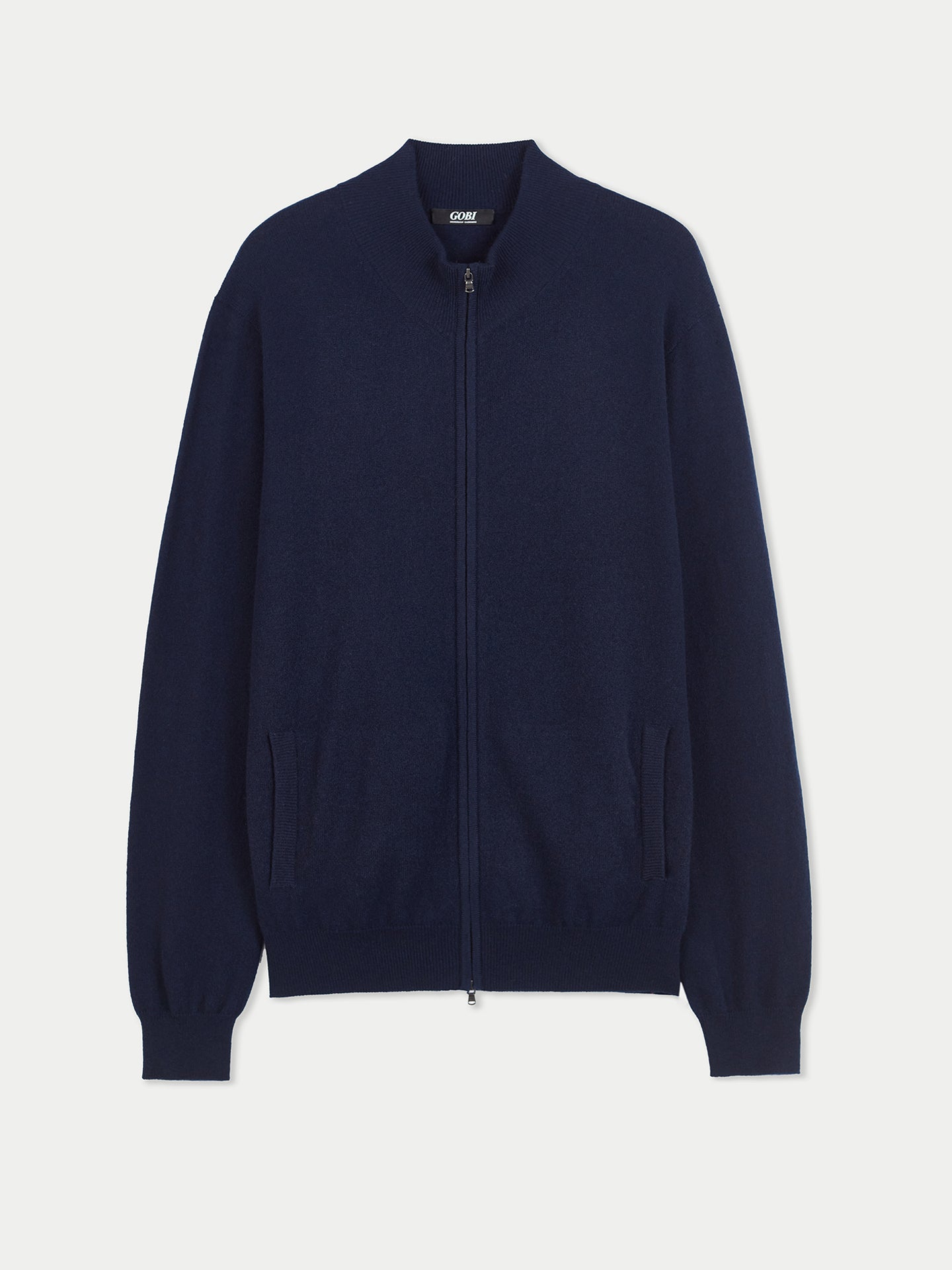 Herren Kaschmir Stehkragen Strickjacke Mit Reißverschluss Marineblau - Gobi Cashmere
