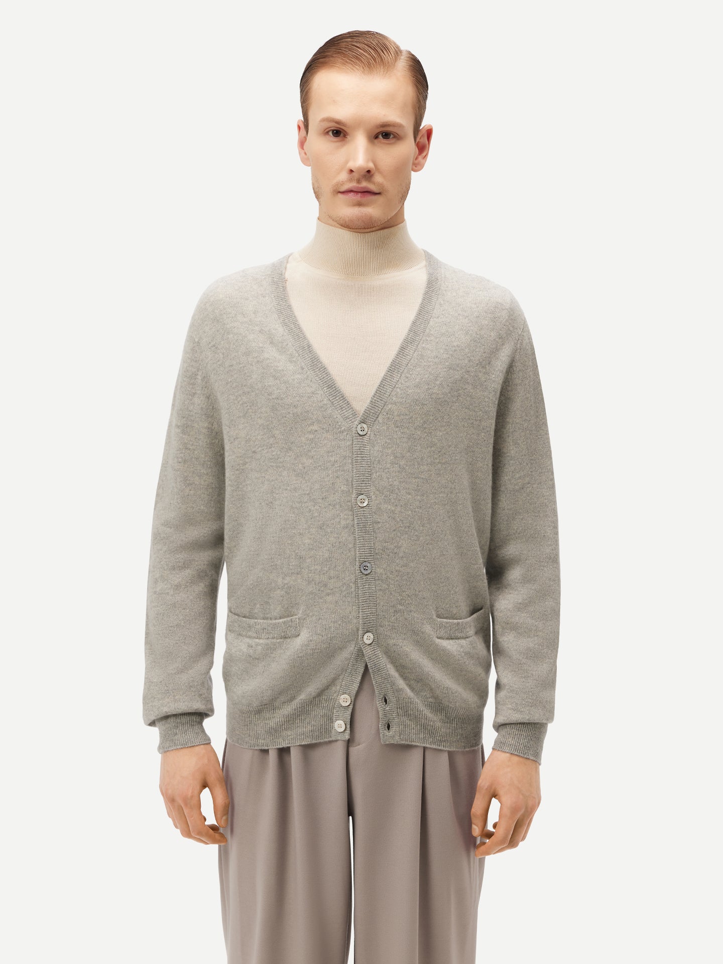 Basic V-Ausschnitt Kaschmirstrickjacke mit Knöpfen